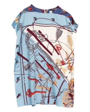 Hermès Pre-Owned Les Clés シルク Tシャツドレス ブルー - サムネイル2