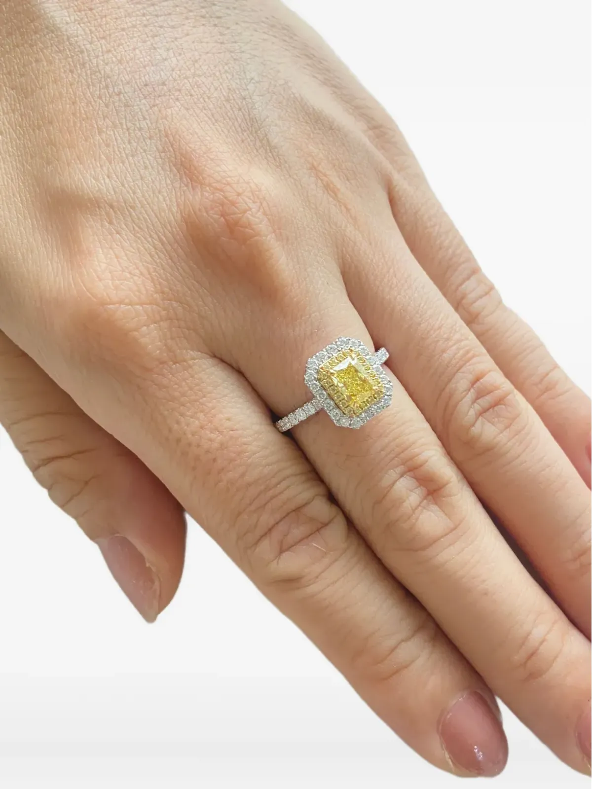 HYT Jewelry 18Kホワイトゴールド イエローダイヤモンド ハローリング - シルバー - 画像2