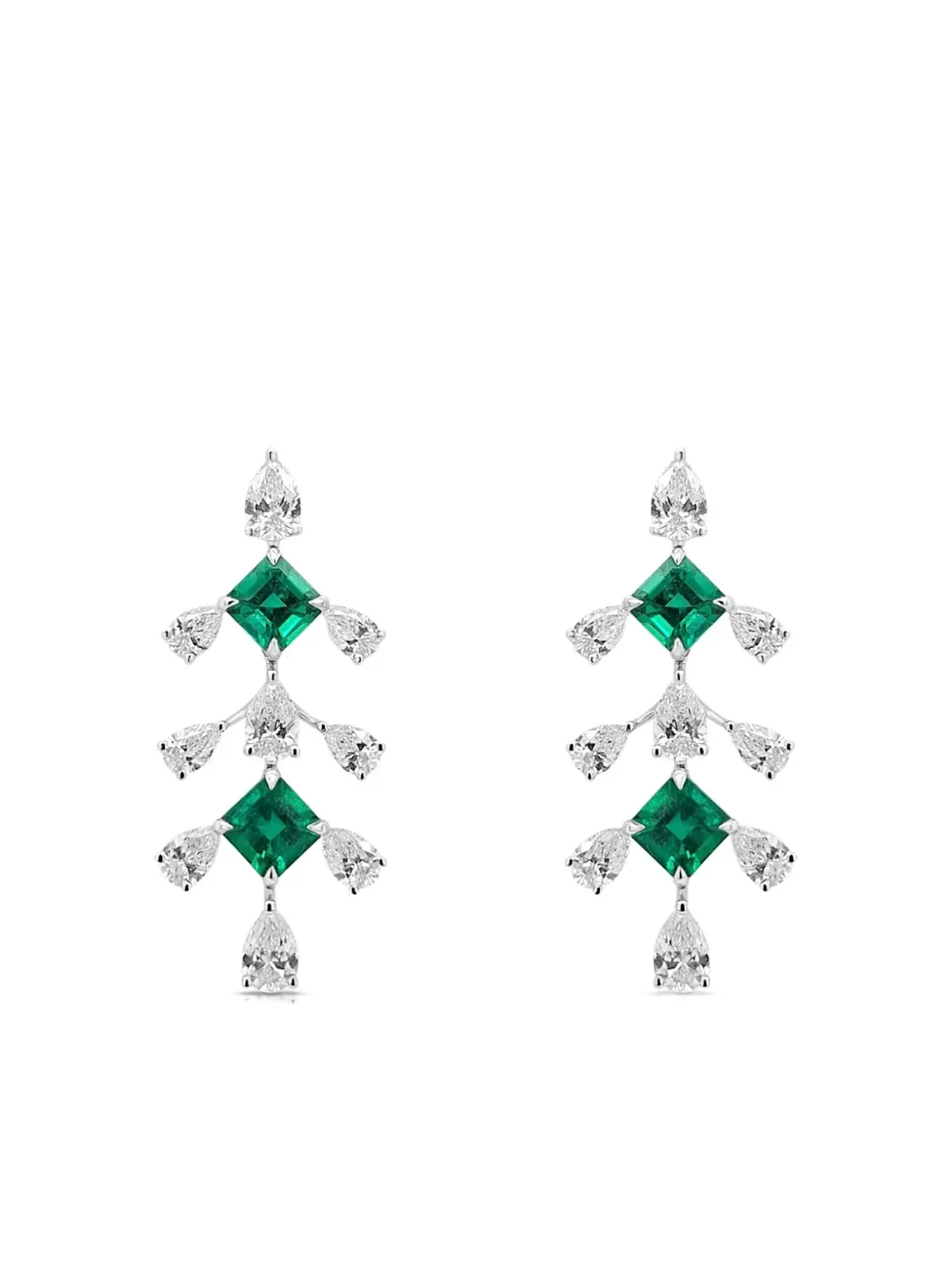 HYT Jewelry 18Kホワイトゴールド エメラルドとダイヤモンド イヤリング - 画像3