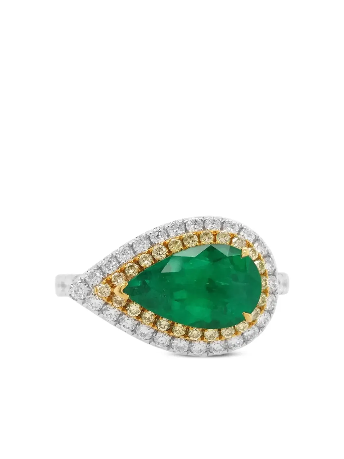 HYT Jewelry 18Kホワイトゴールド ペアードエメラルドとダイヤモンド リング - 画像4