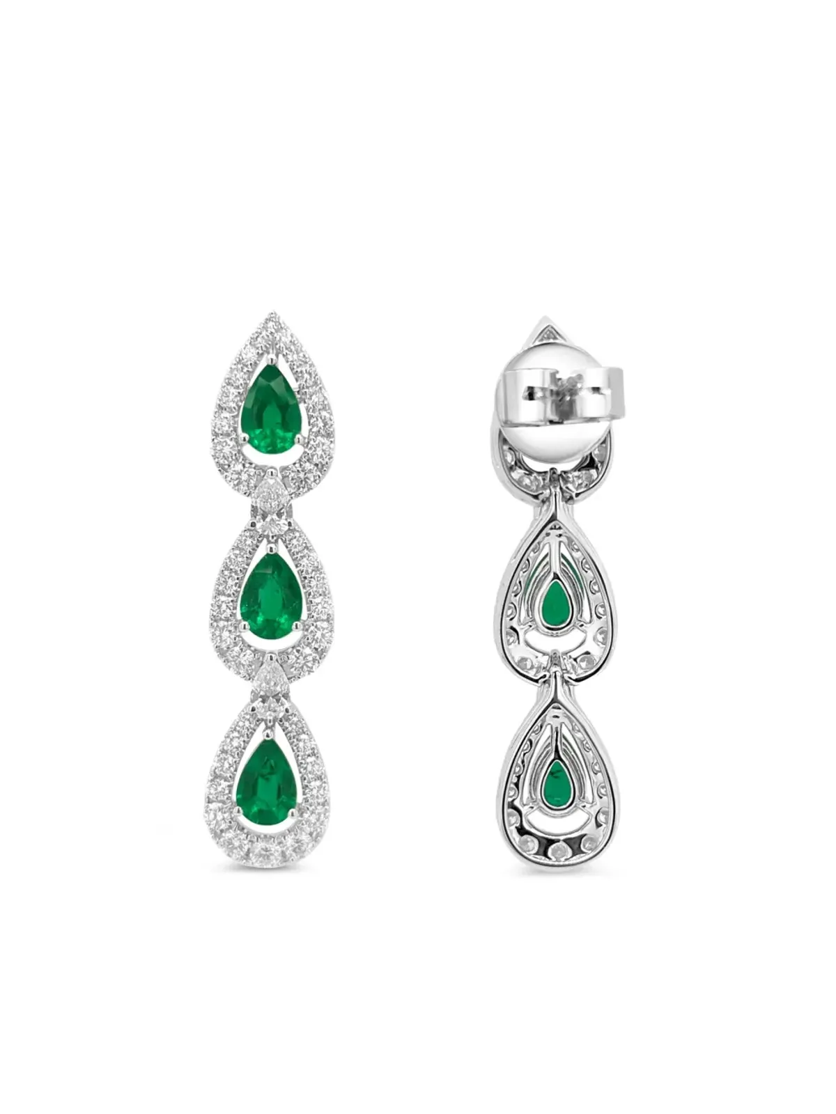 HYT Jewelry 18Kホワイトゴールド エメラルドとダイヤモンド ダングリングイヤリング - 画像3