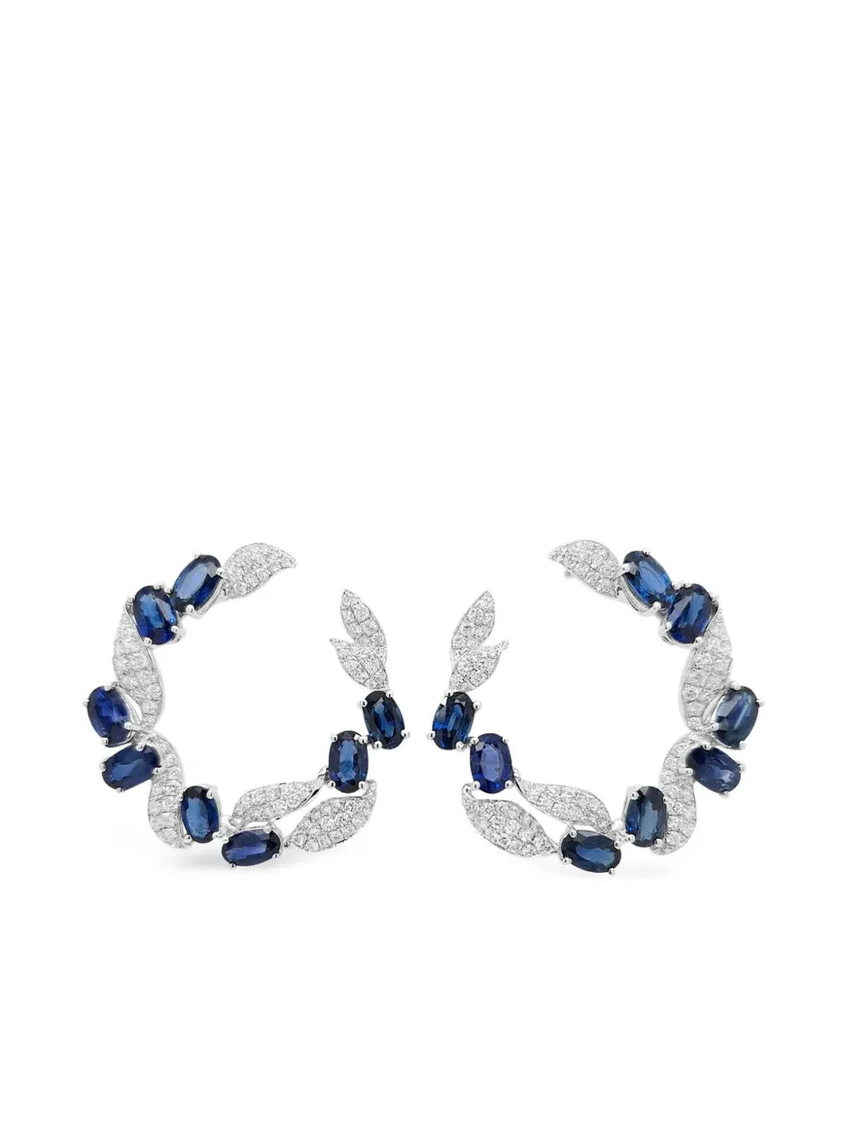 HYT Jewelry 18Kホワイトゴールド サファイアとダイヤモンド フープピアス - シルバー - 画像3