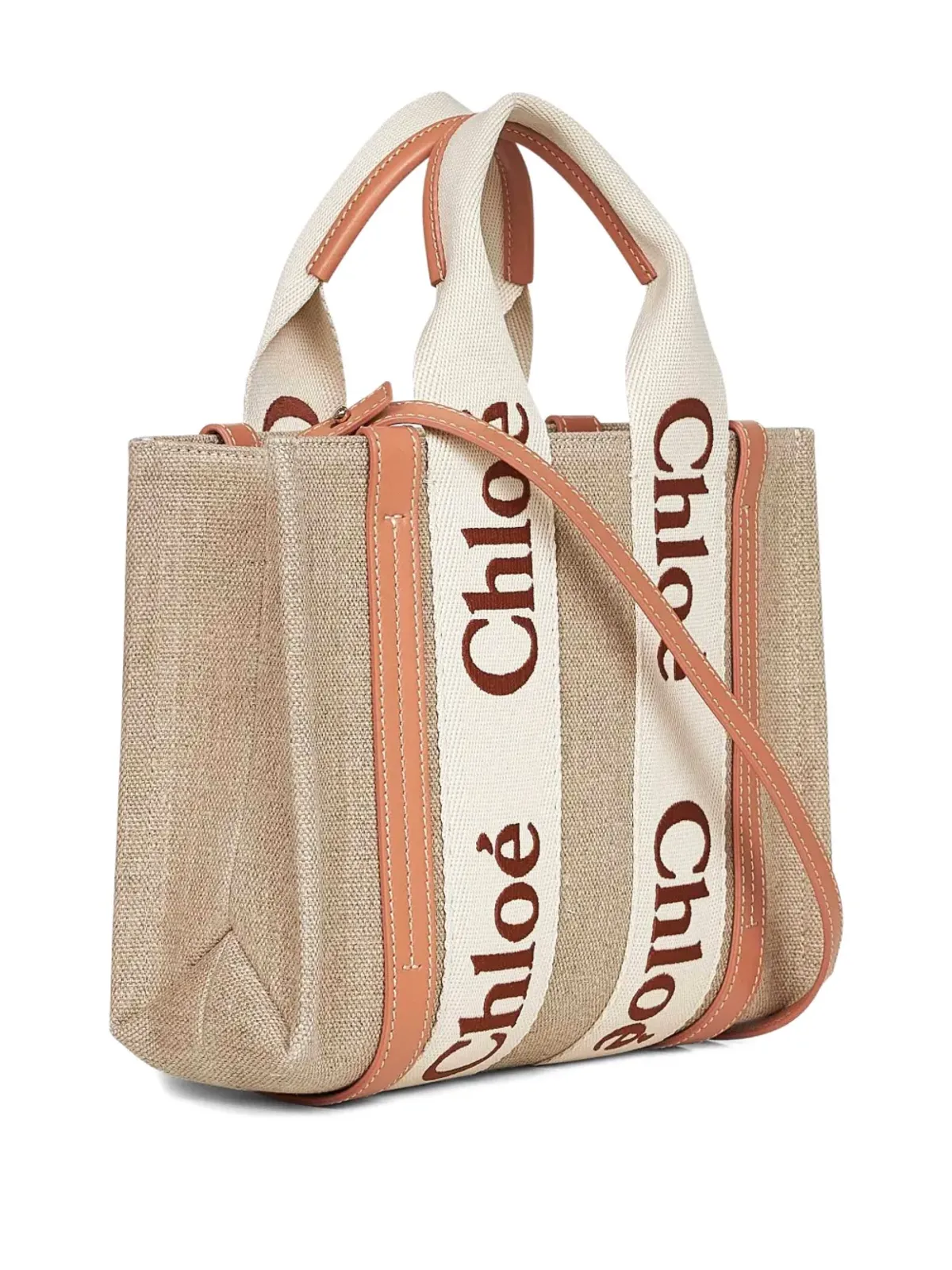 Chloé Woody ロゴディテール入り リネン トートバッグ - 画像2