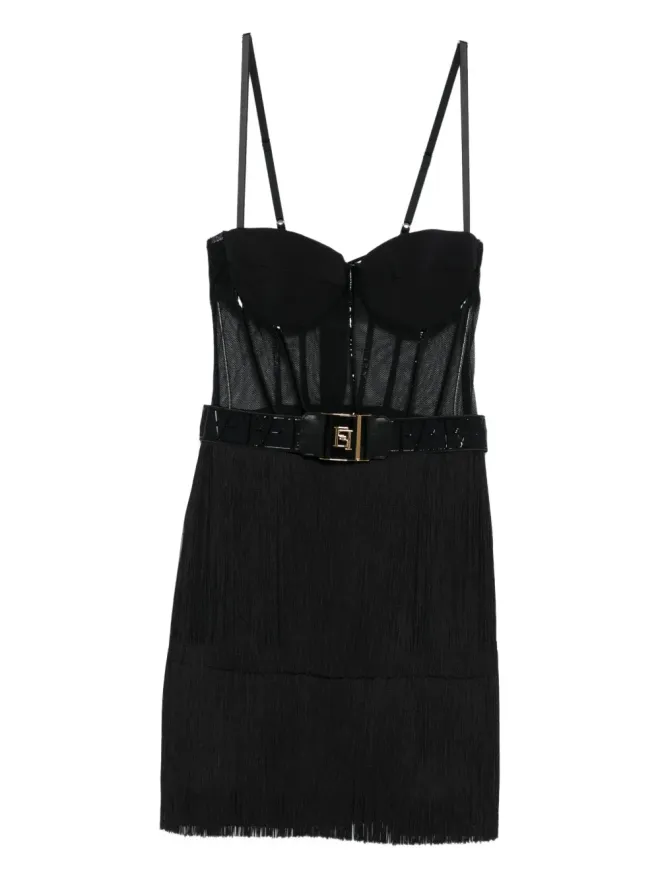 Elisabetta Franchi Elisabetta Franchi チュールメッシュパネルフリンジドレスの商品画像