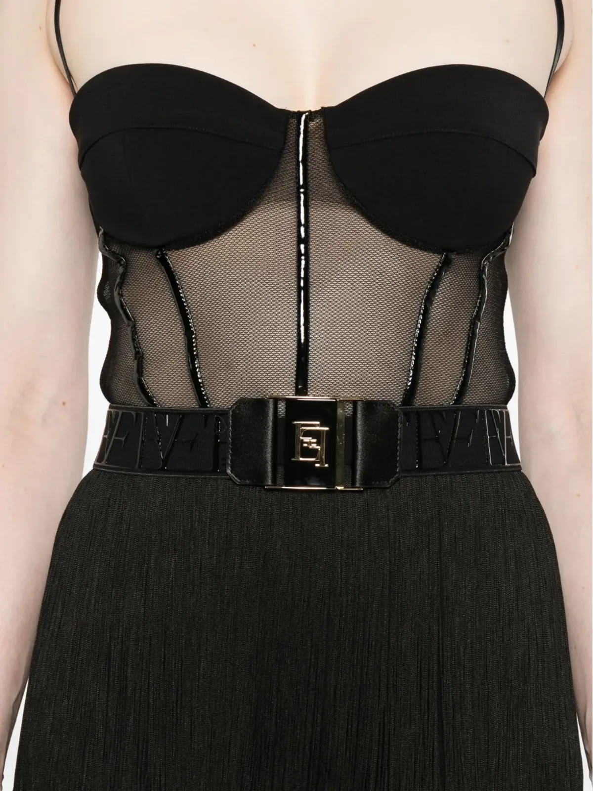 Elisabetta Franchi チュールメッシュパネルフリンジドレス - 画像5