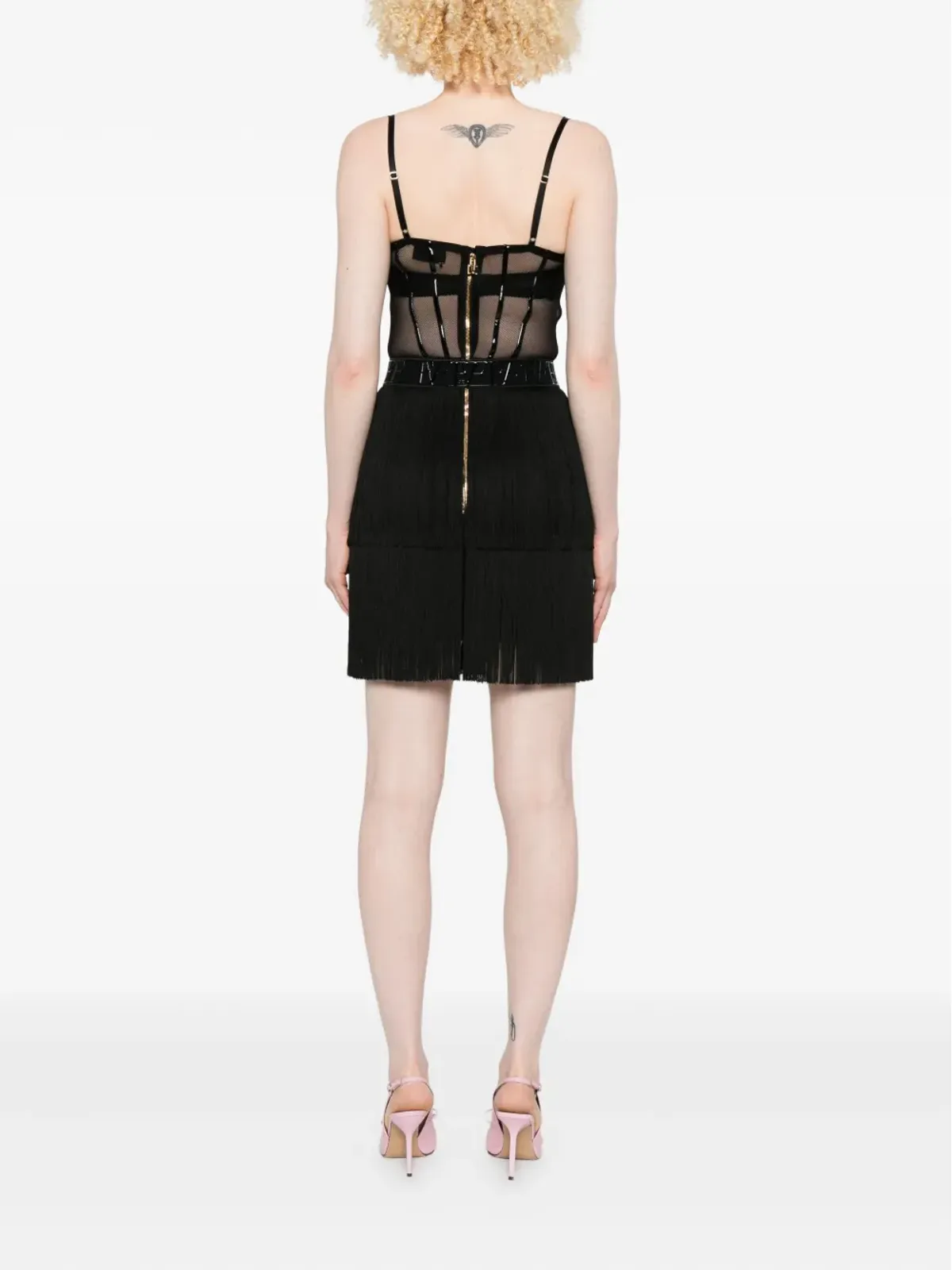 Elisabetta Franchi チュールメッシュパネルフリンジドレス - 画像4