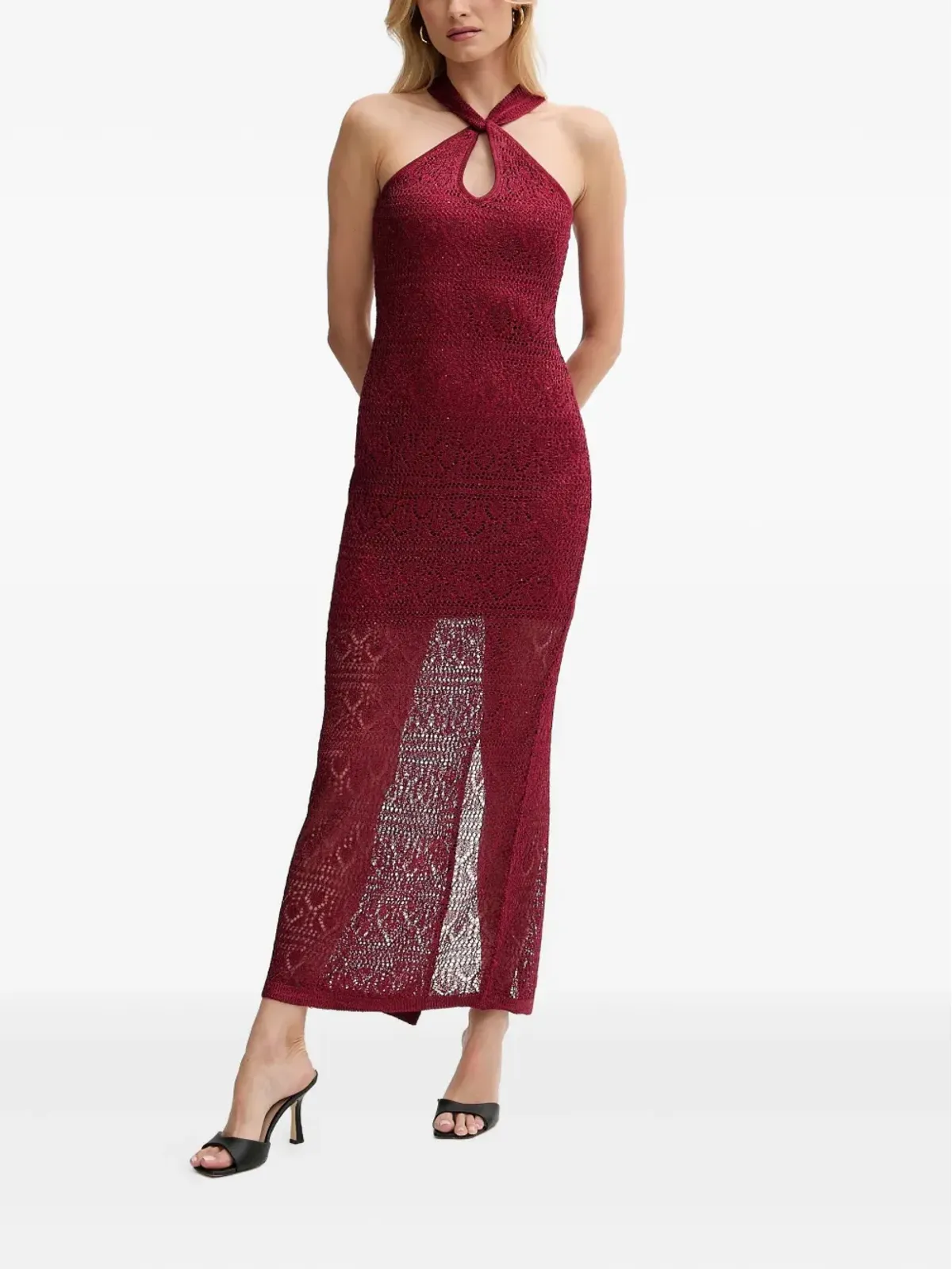 GUESS USA ホルターネックニットマキシドレス レッド - 画像2