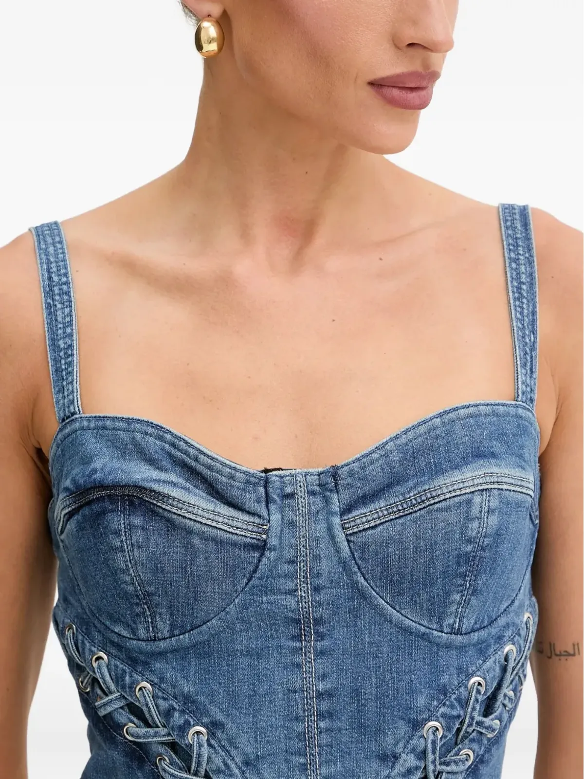 GUESS USA レースアップデニムトップ - 画像5
