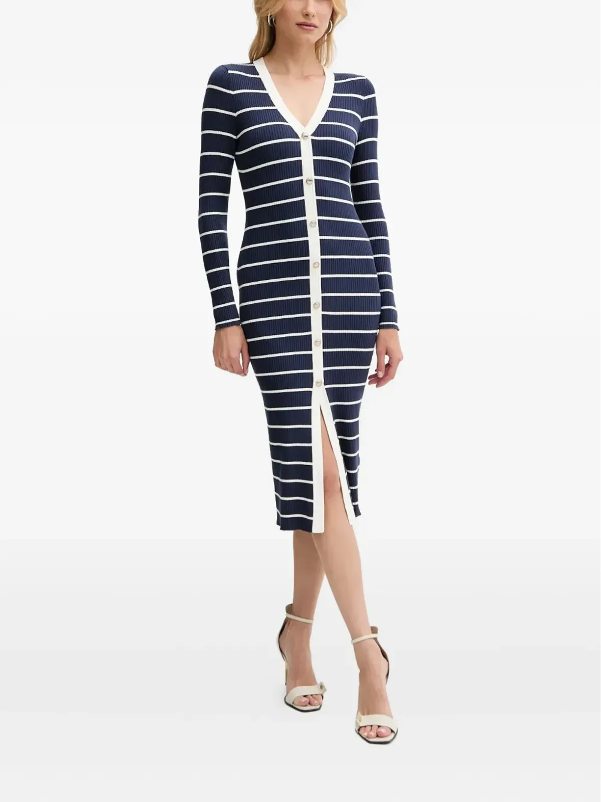 GUESS USA ストライプ柄 ボタンフロント ドレス - ブルー - 画像3