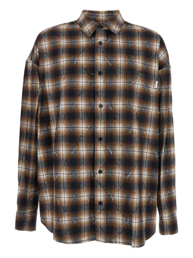 Juun.J Juun.J アーガイルチェック ダメージ加工シャツ ブラウンの商品画像