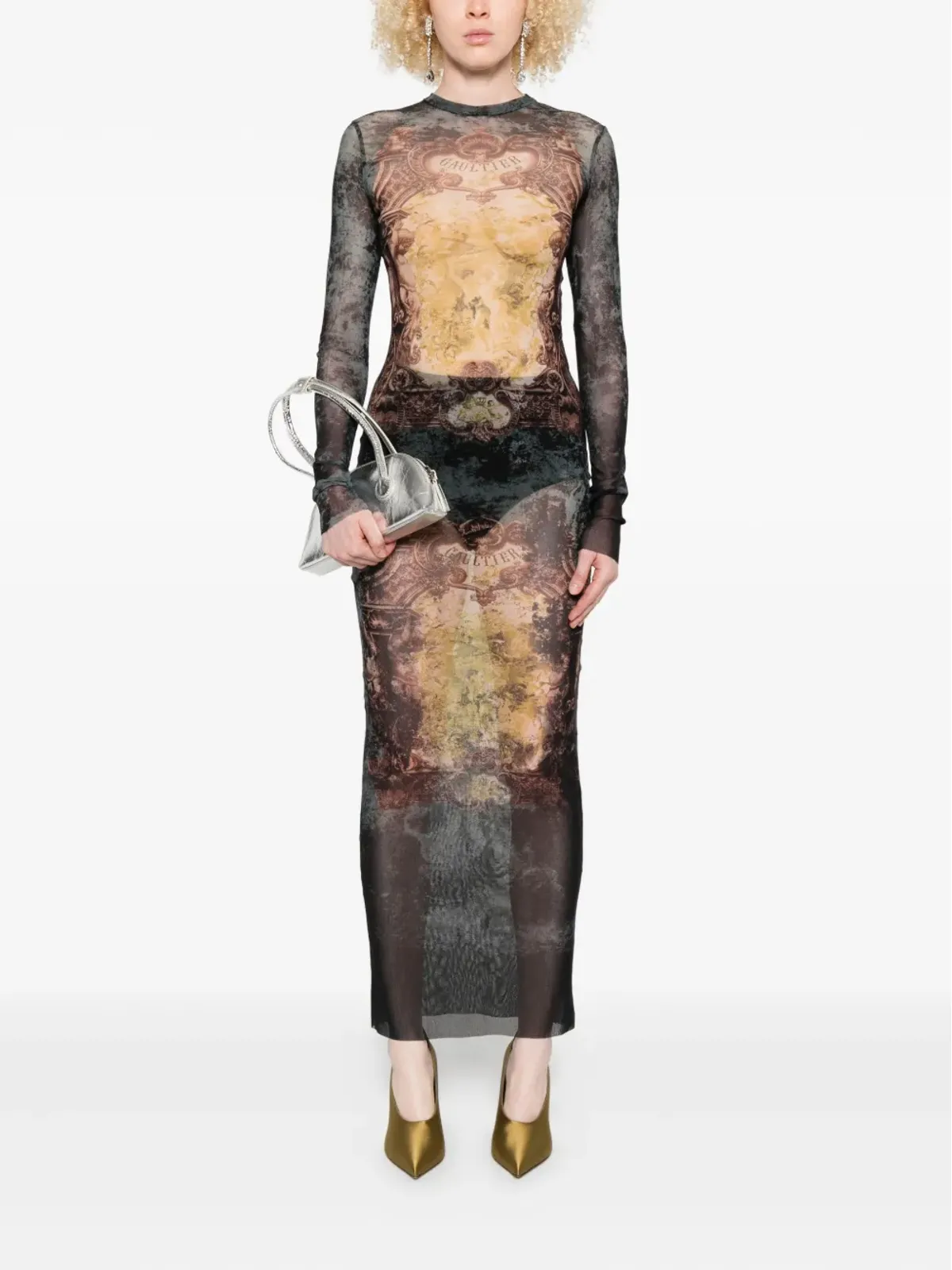 Jean Paul Gaultier バロック柄ロングスリーブマキシドレス - 画像2