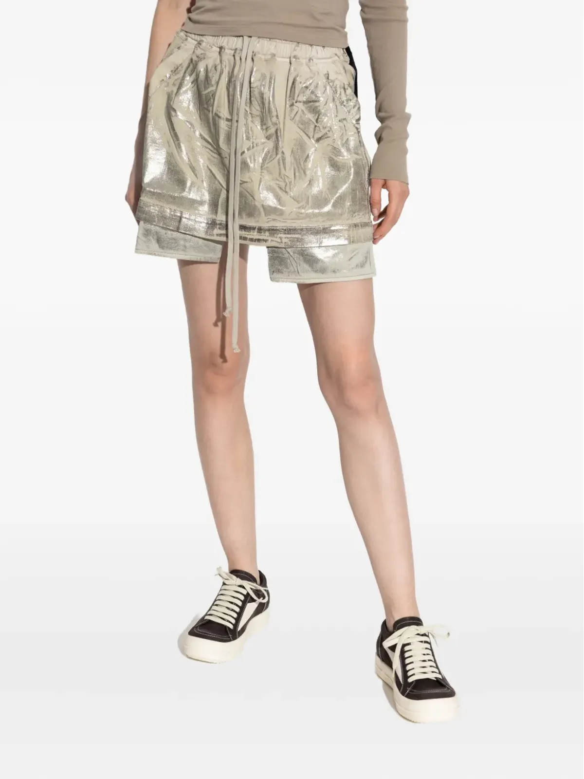 Rick Owens DRKSHDW メタリック効果のレイヤードスカート - 画像3