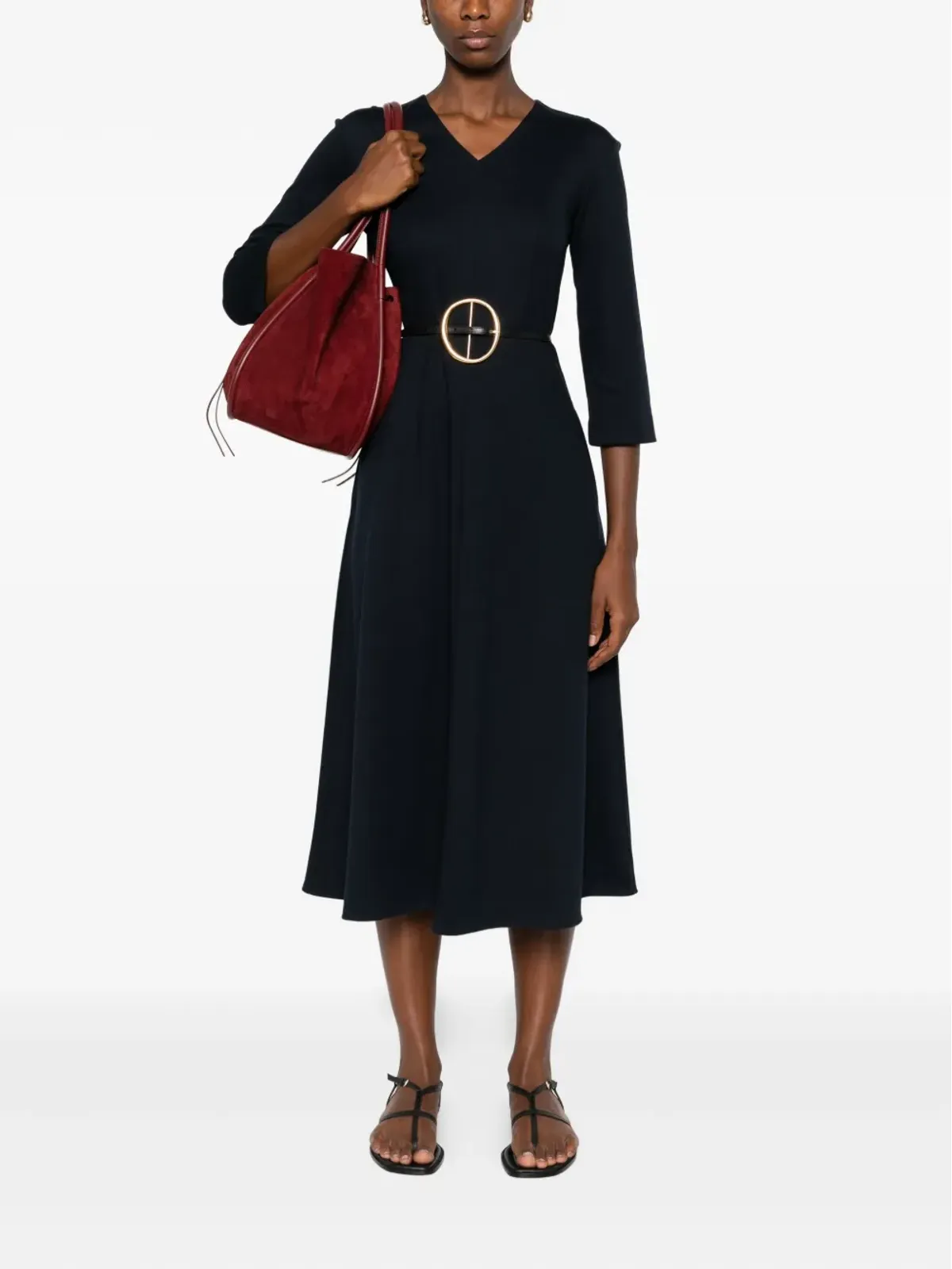 S Max Mara 3/4袖フレアドレス（ネイビー） - 画像2