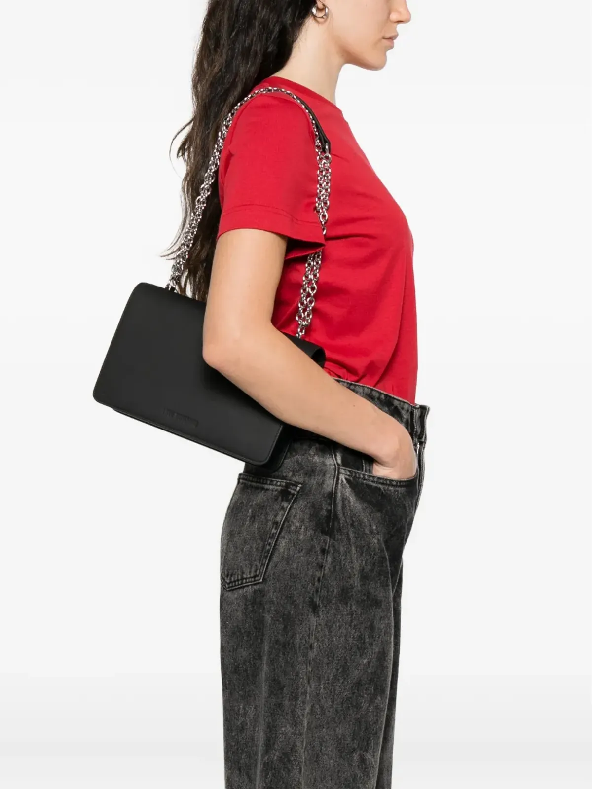 Love Moschino ロゴエンボス チェーンショルダーバッグ ブラック - 画像2