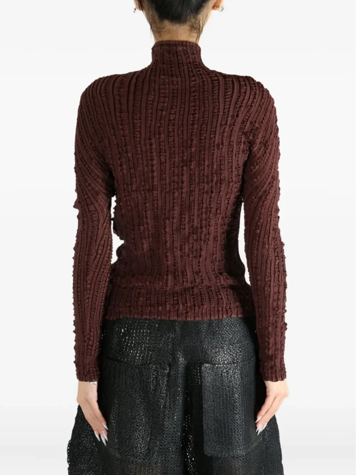 Issey Miyake ハイネック テクスチャード ブラウス（ブラウン） - 画像4