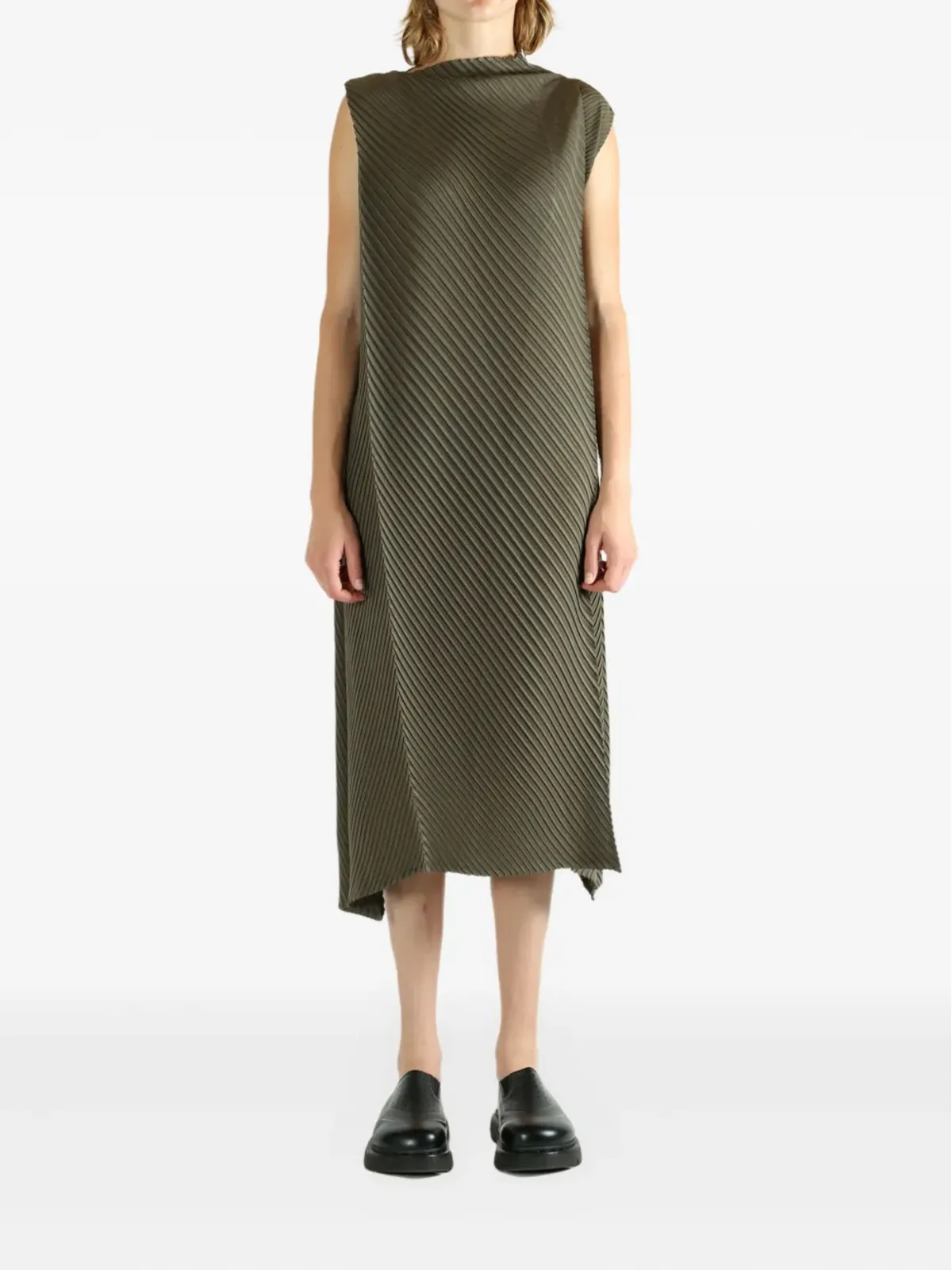 Issey Miyake フォールドプリーツ ノースリーブ ミディドレス - 画像1