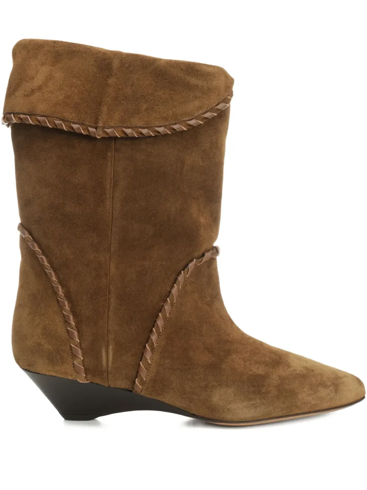 ISABEL MARANT ブラウンの編み込みディテール スエードブーツ - 画像1