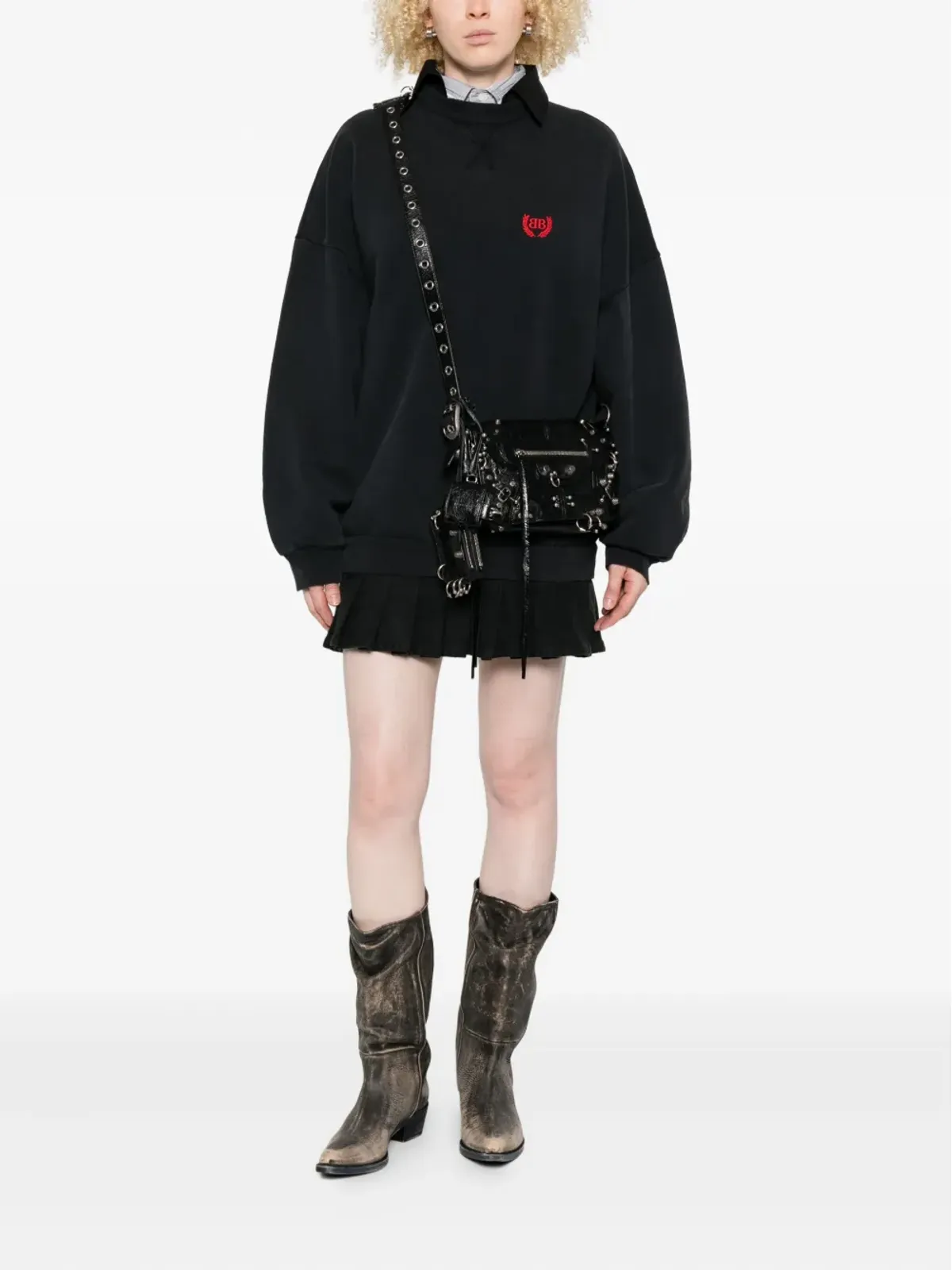 Balenciaga 刺繍入りプリーツミニドレス - Black - 画像2