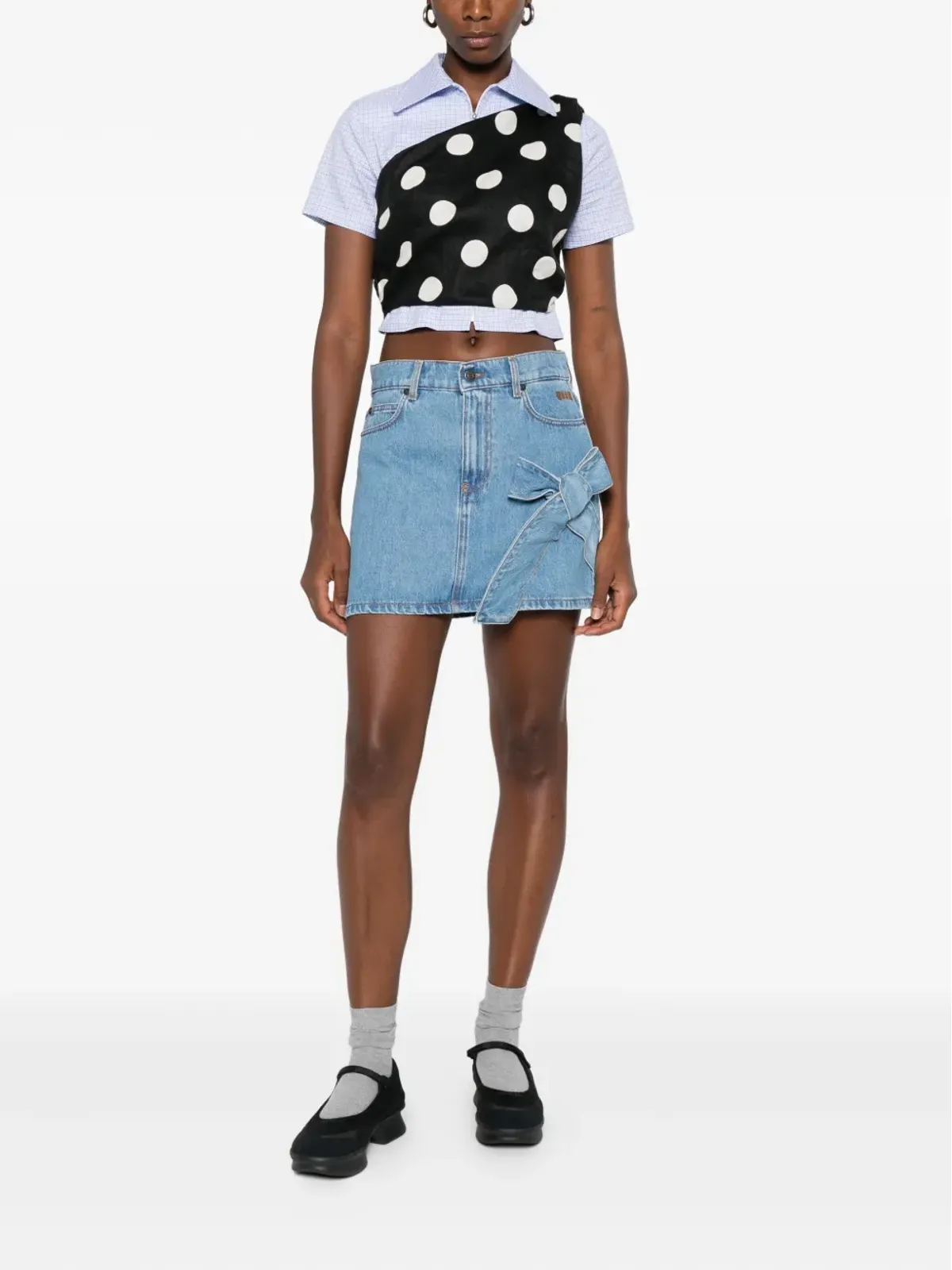 MSGM ボウディテール デニム ミニ ストレートスカート - 画像2