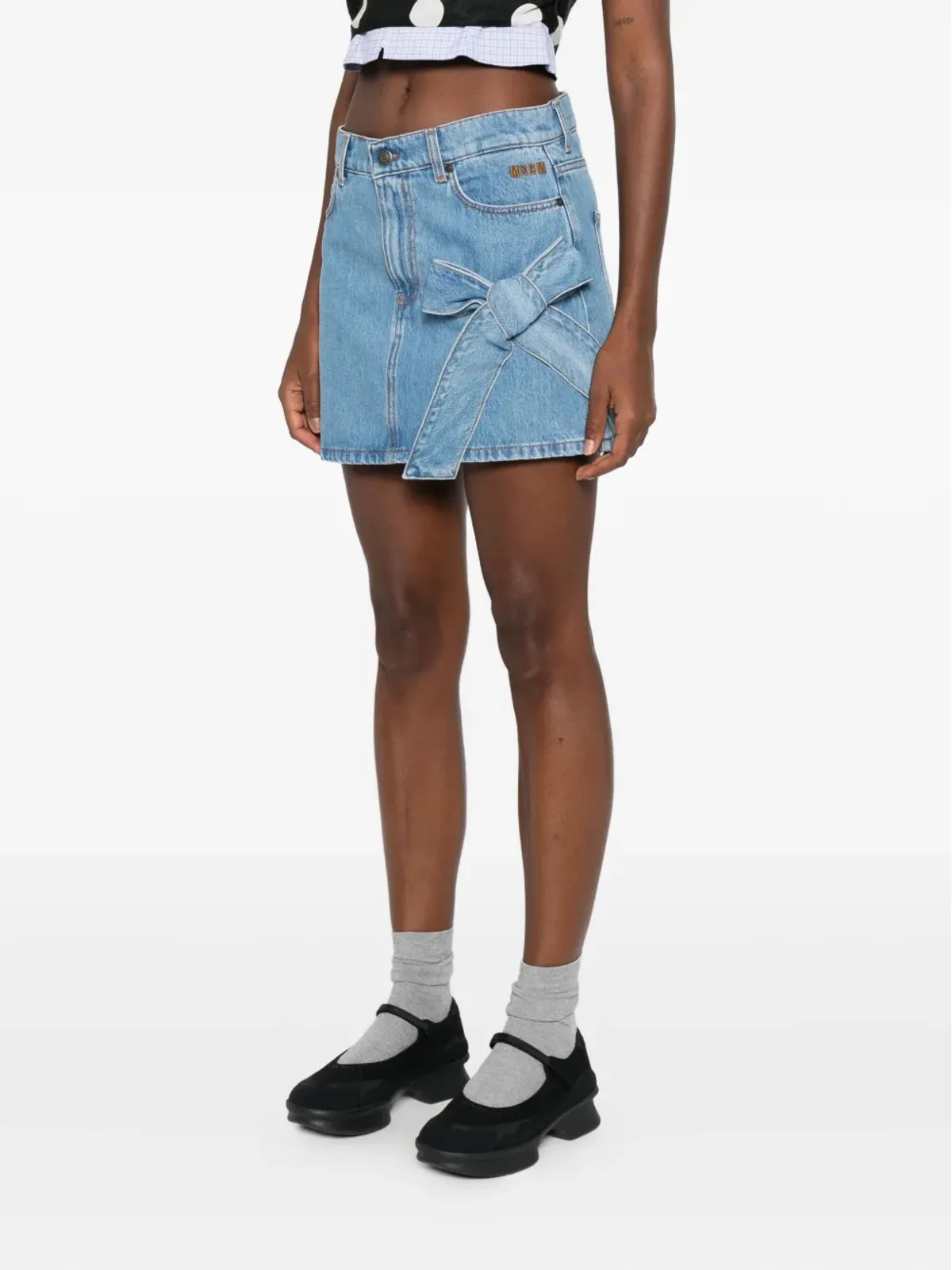 MSGM ボウディテール デニム ミニ ストレートスカート - 画像3