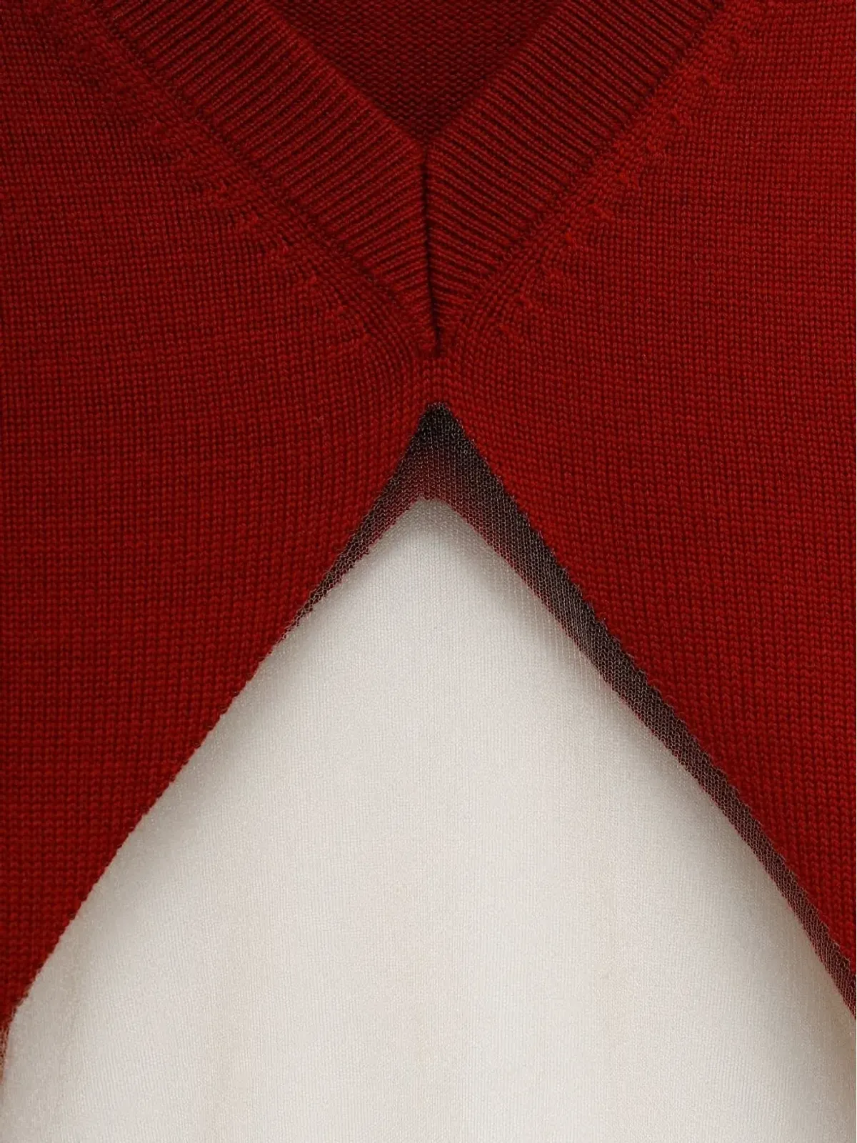 Duran Lantink Vネック パネル編みセーター レッド - 画像3