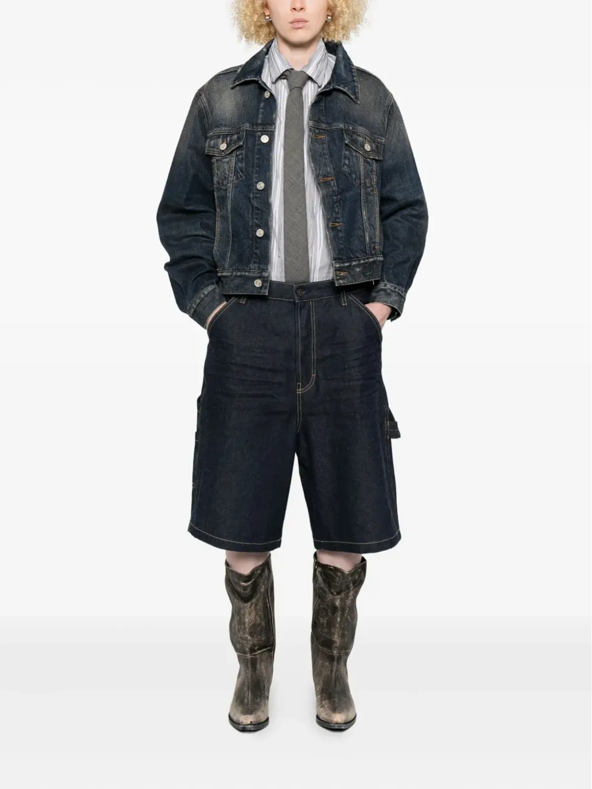 Balenciaga オフショルダーデニムジャケット - 画像2