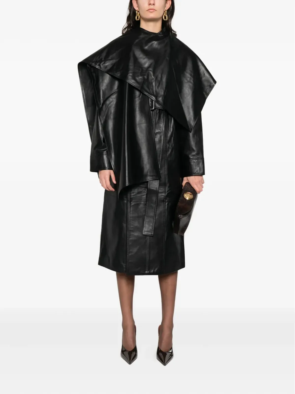 ducie Nina wrap around belted leather coat - 画像2