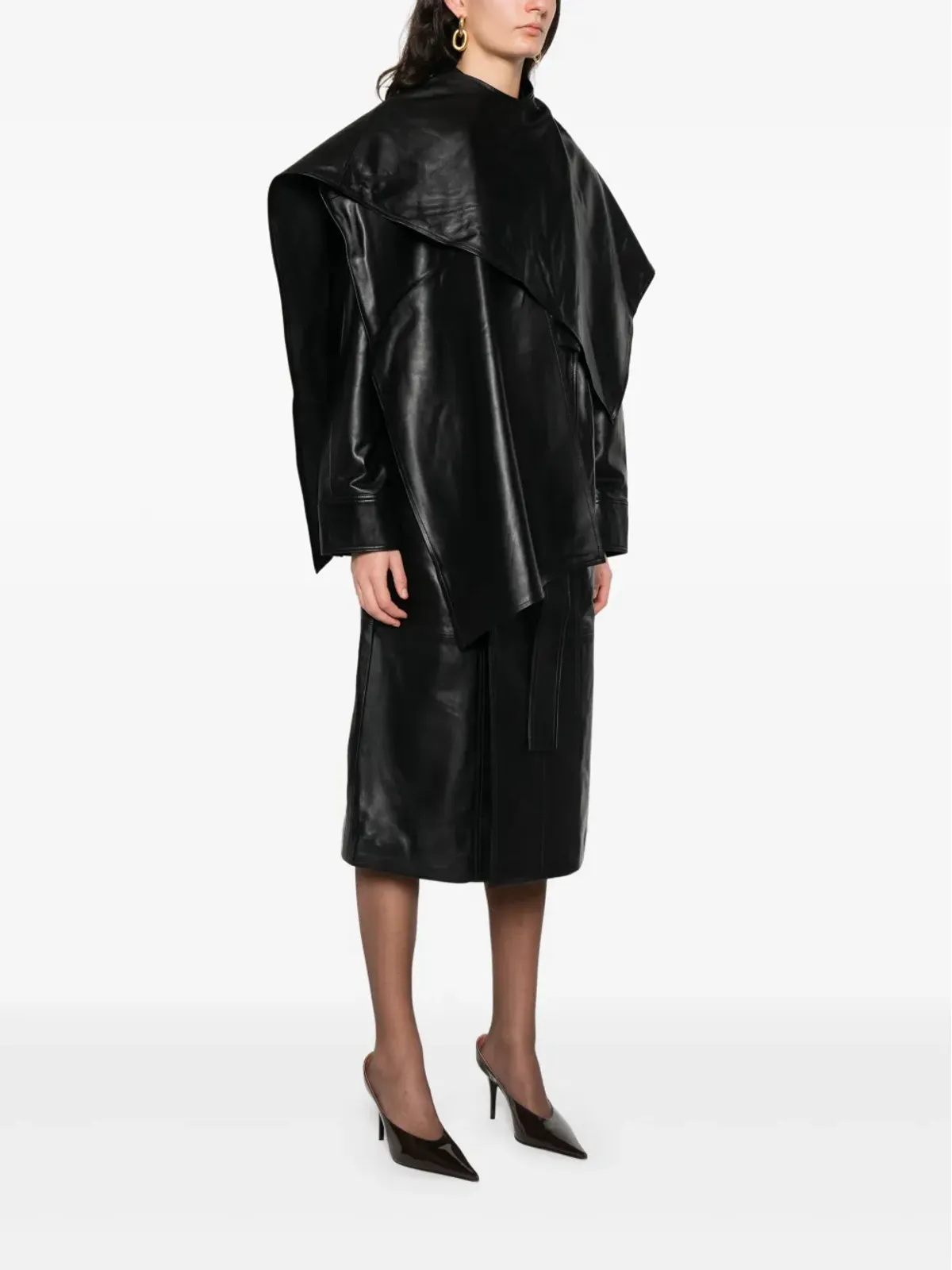 ducie Nina wrap around belted leather coat - 画像3