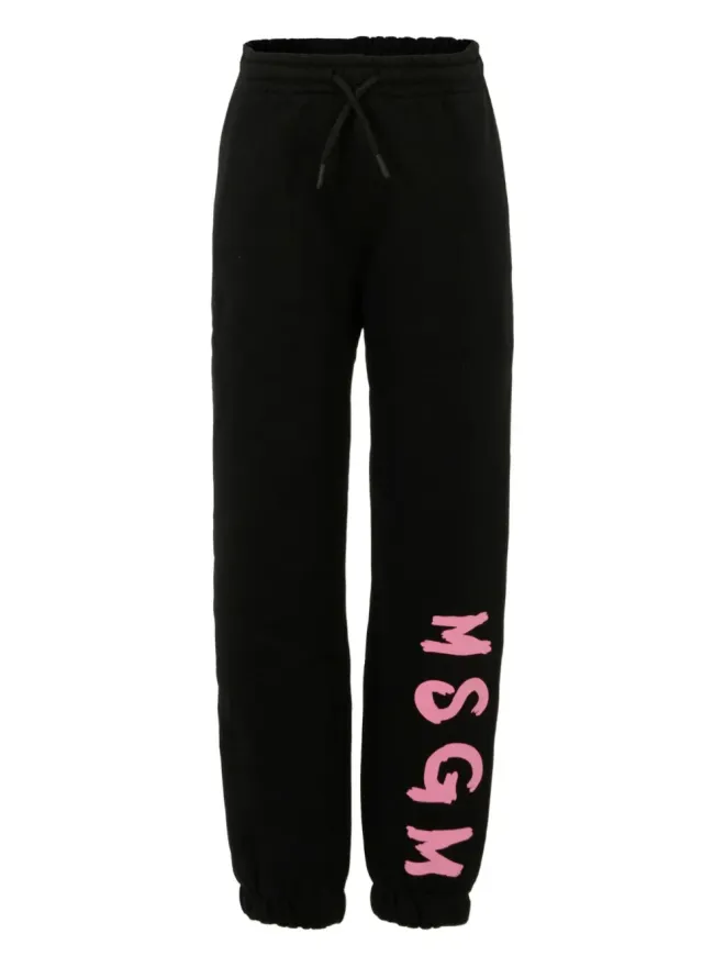 MSGM Kids MSGM Kids logo-print cuffed casual trousers - Blackの商品画像