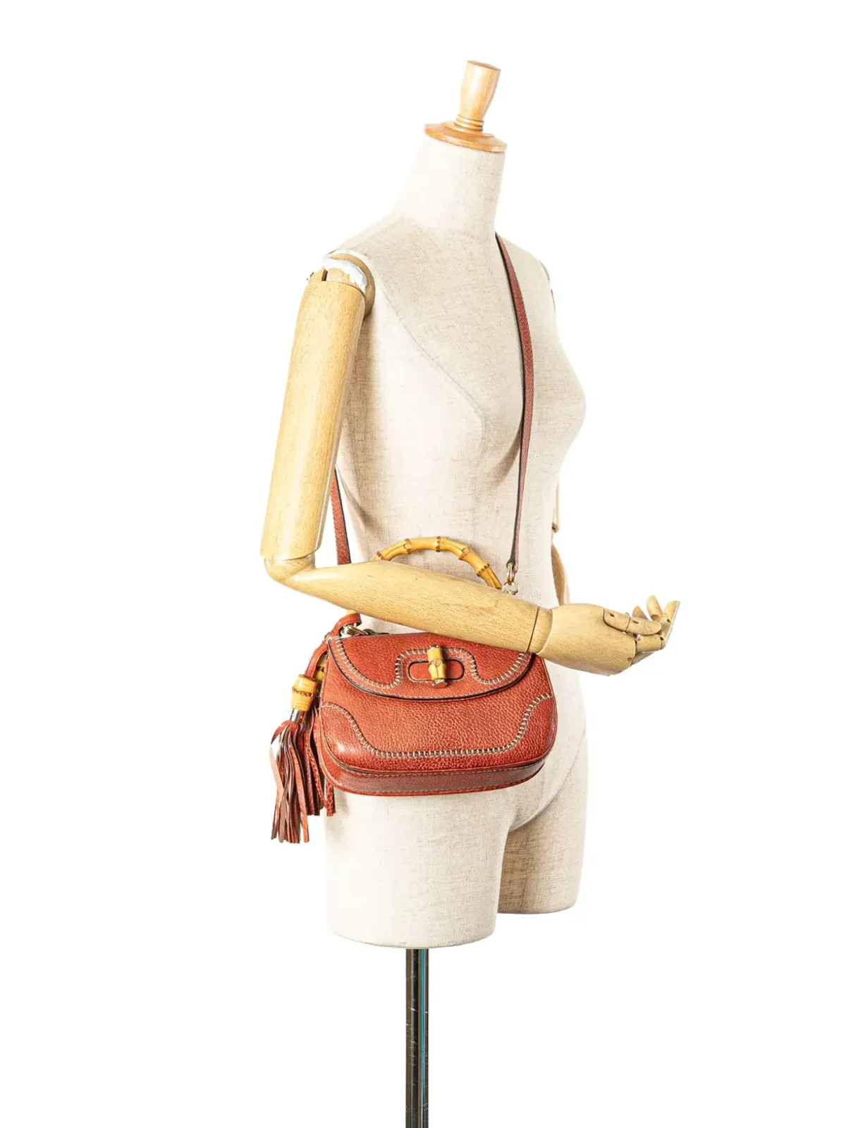 Gucci Pre-Owned 2000-2015年製 レザー バンブー・サッチェル レッド - 画像2