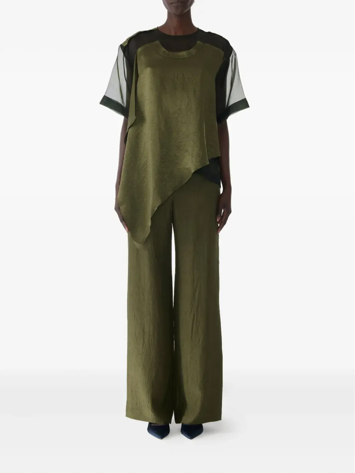 Jason Wu Collection アシンメトリーヘムのシワ加工Tシャツ - 画像2