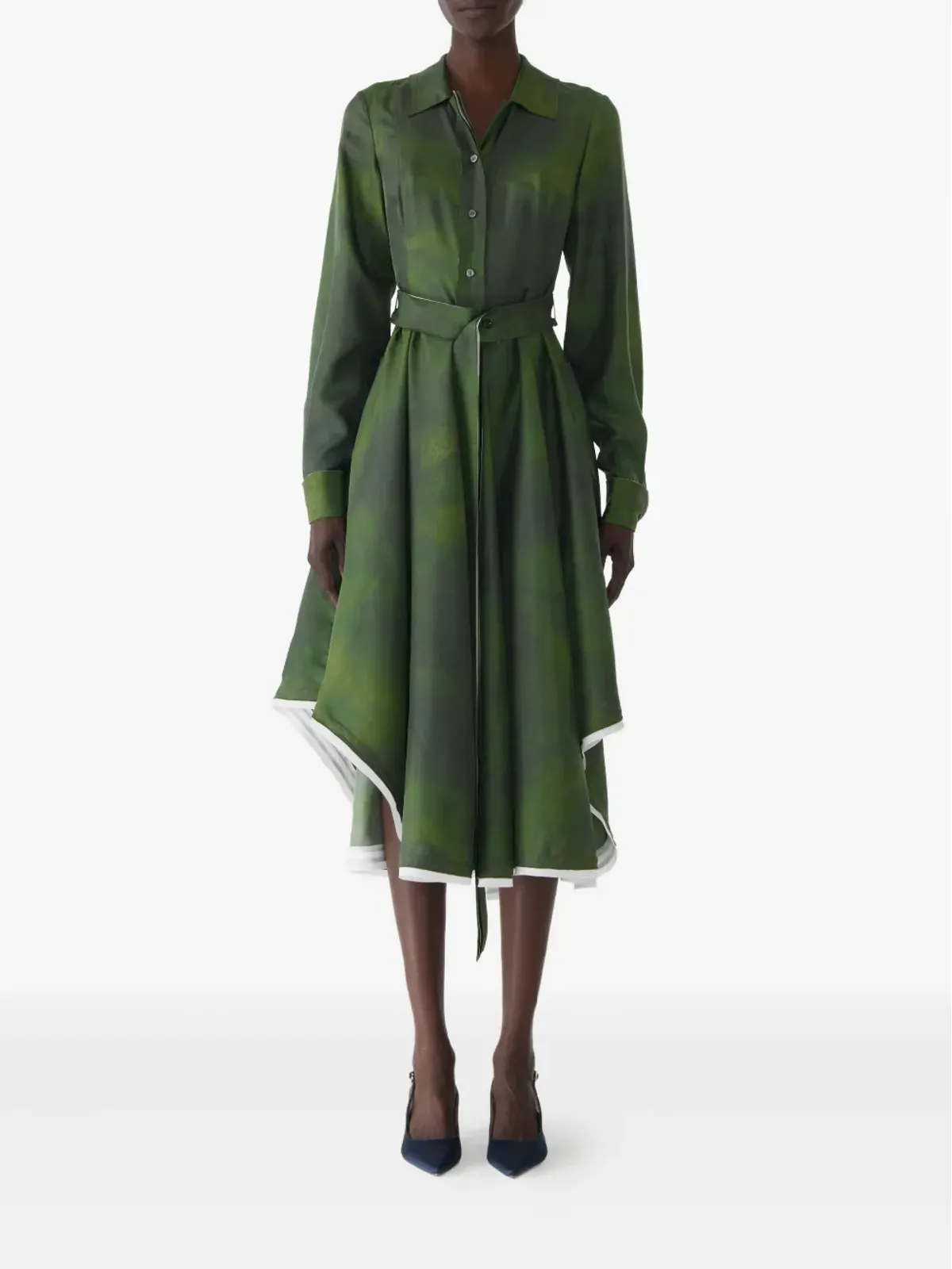 Jason Wu Collection スモッジドキャンバス ベルテッド ツイル ドレス（グリーン） - 画像2
