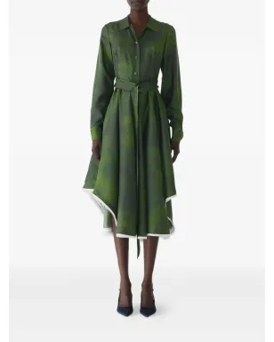 Jason Wu Collection スモッジドキャンバス ベルテッド ツイル ドレス（グリーン） - サムネイル2