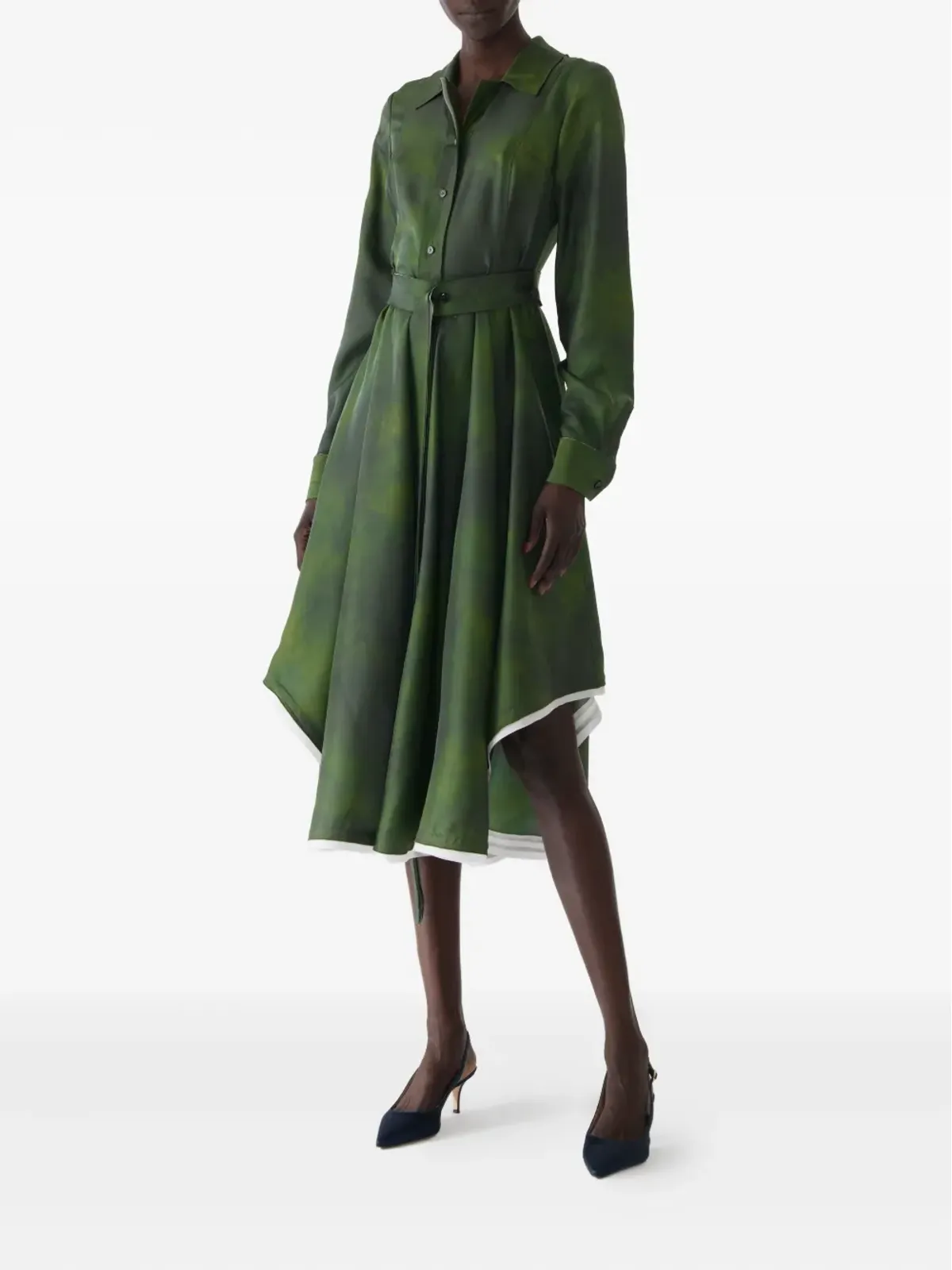 Jason Wu Collection スモッジドキャンバス ベルテッド ツイル ドレス（グリーン） - 画像3
