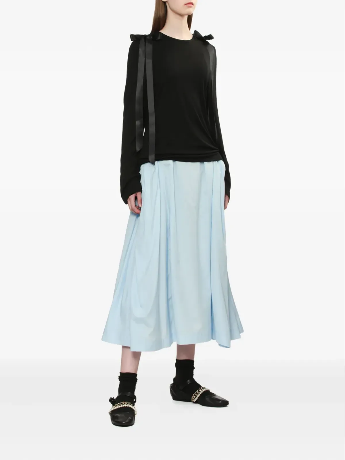 Simone Rocha リボンディテール長袖Tシャツ - 画像2