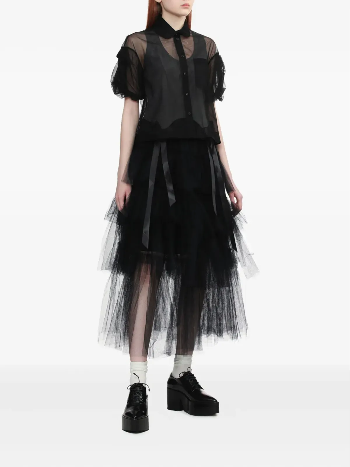 Simone Rocha 黒のシアー パフスリーブ シャツ - 画像2