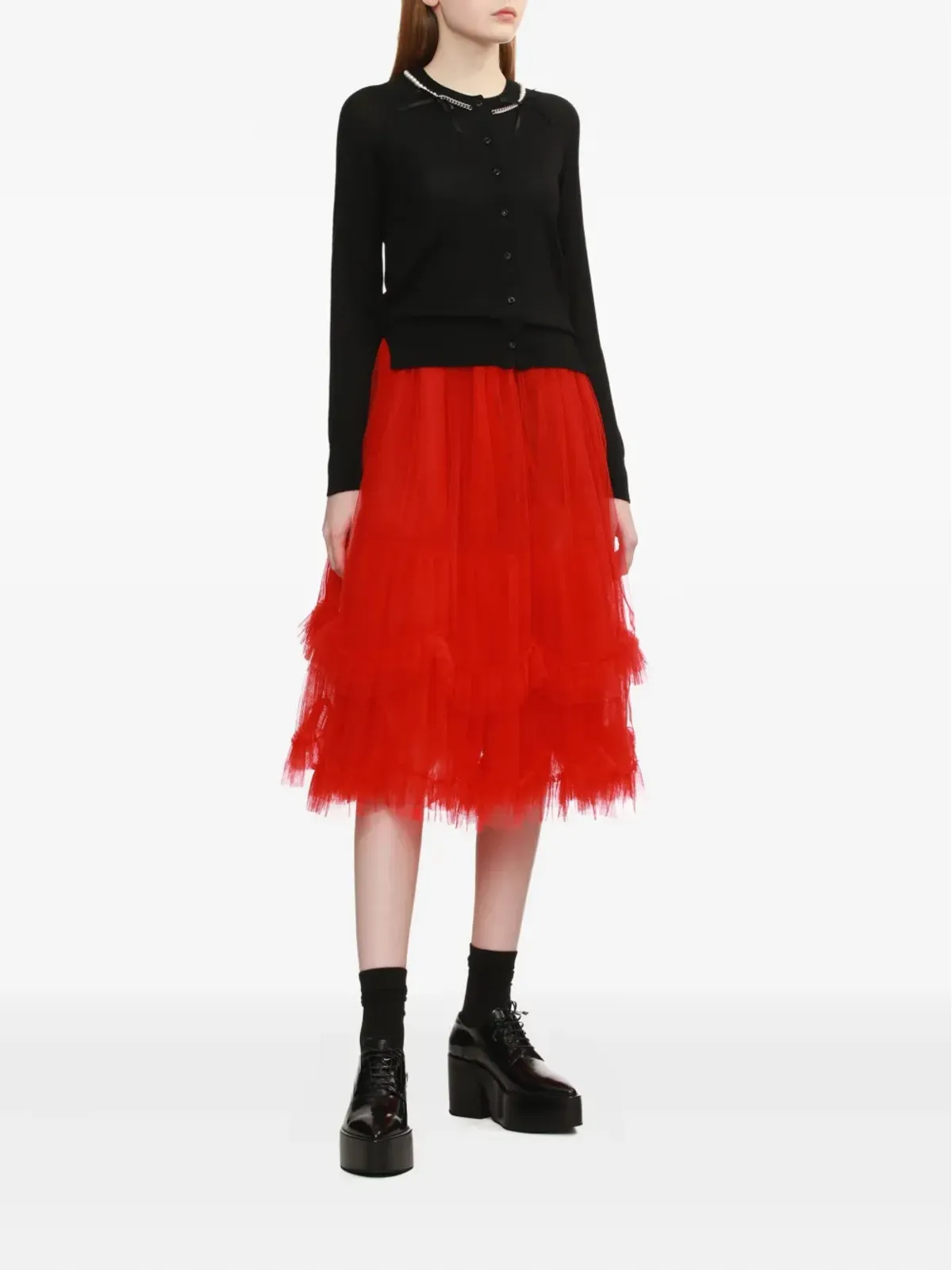 Simone Rocha パールチェーンカーディガン ブラック - 画像2