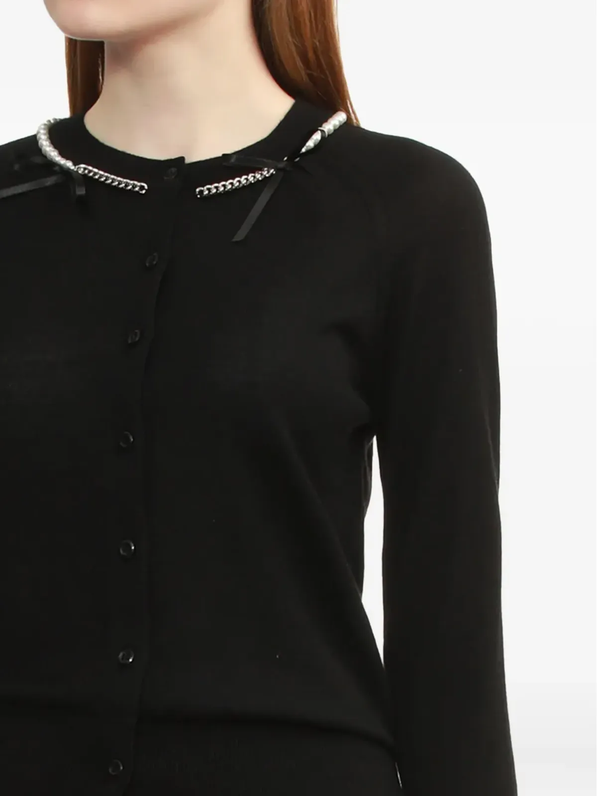 Simone Rocha パールチェーンカーディガン ブラック - 画像4