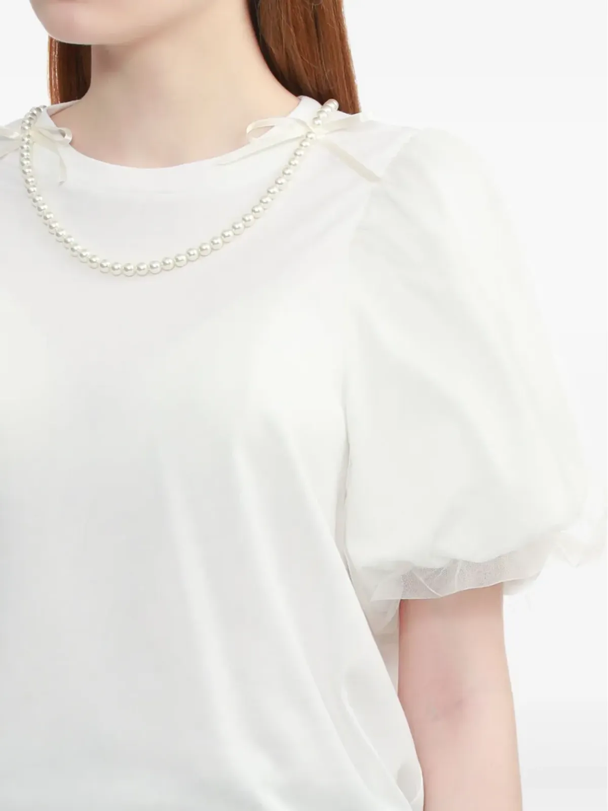Simone Rocha パール装飾パフスリーブトップ - White - 画像5