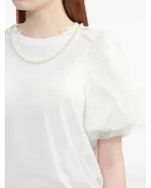 Simone Rocha パール装飾パフスリーブトップ - White - サムネイル5