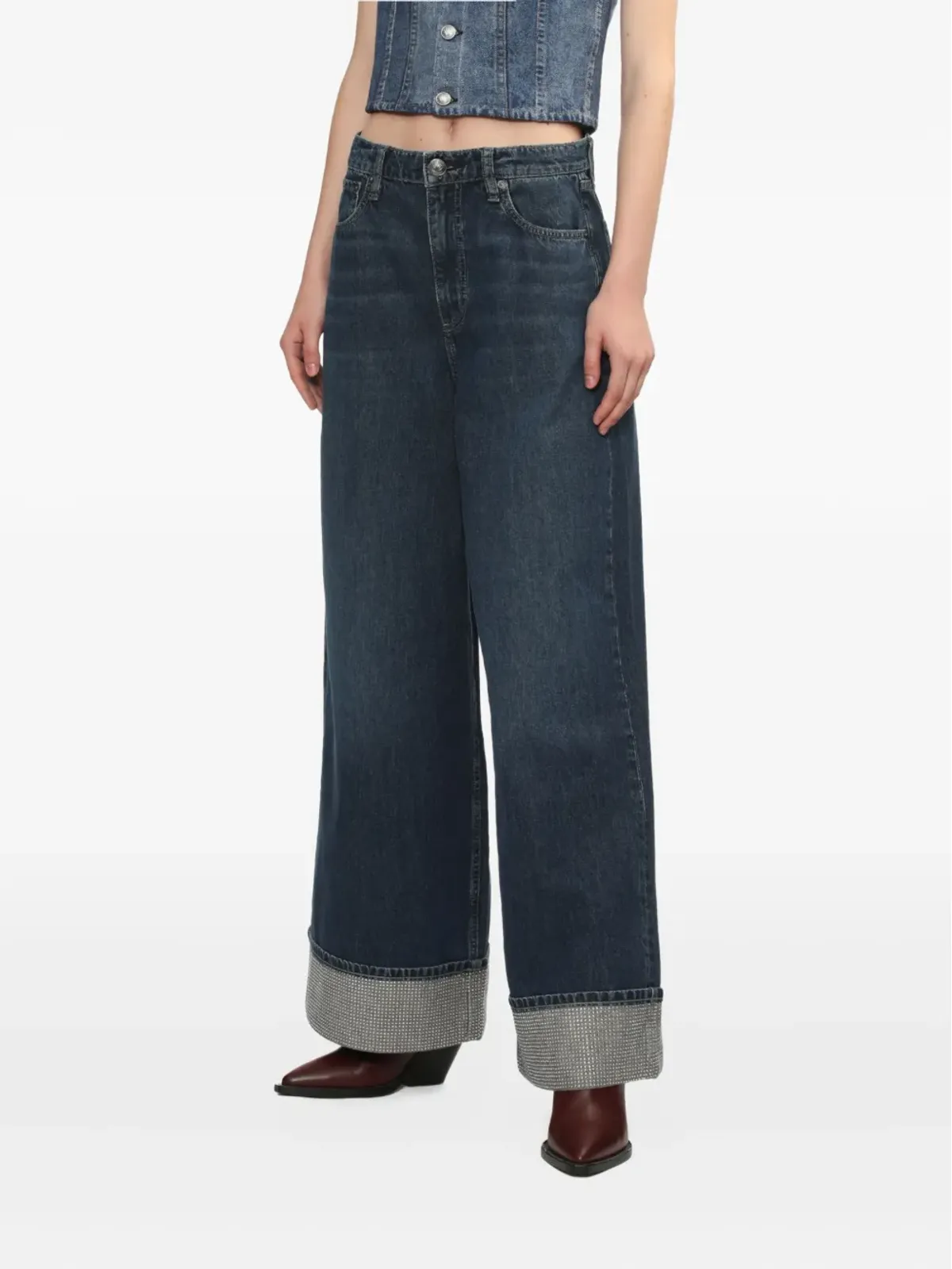 rag & bone ソフィー エンベリッシュドカフ ワイドレッグジーンズ - 画像3