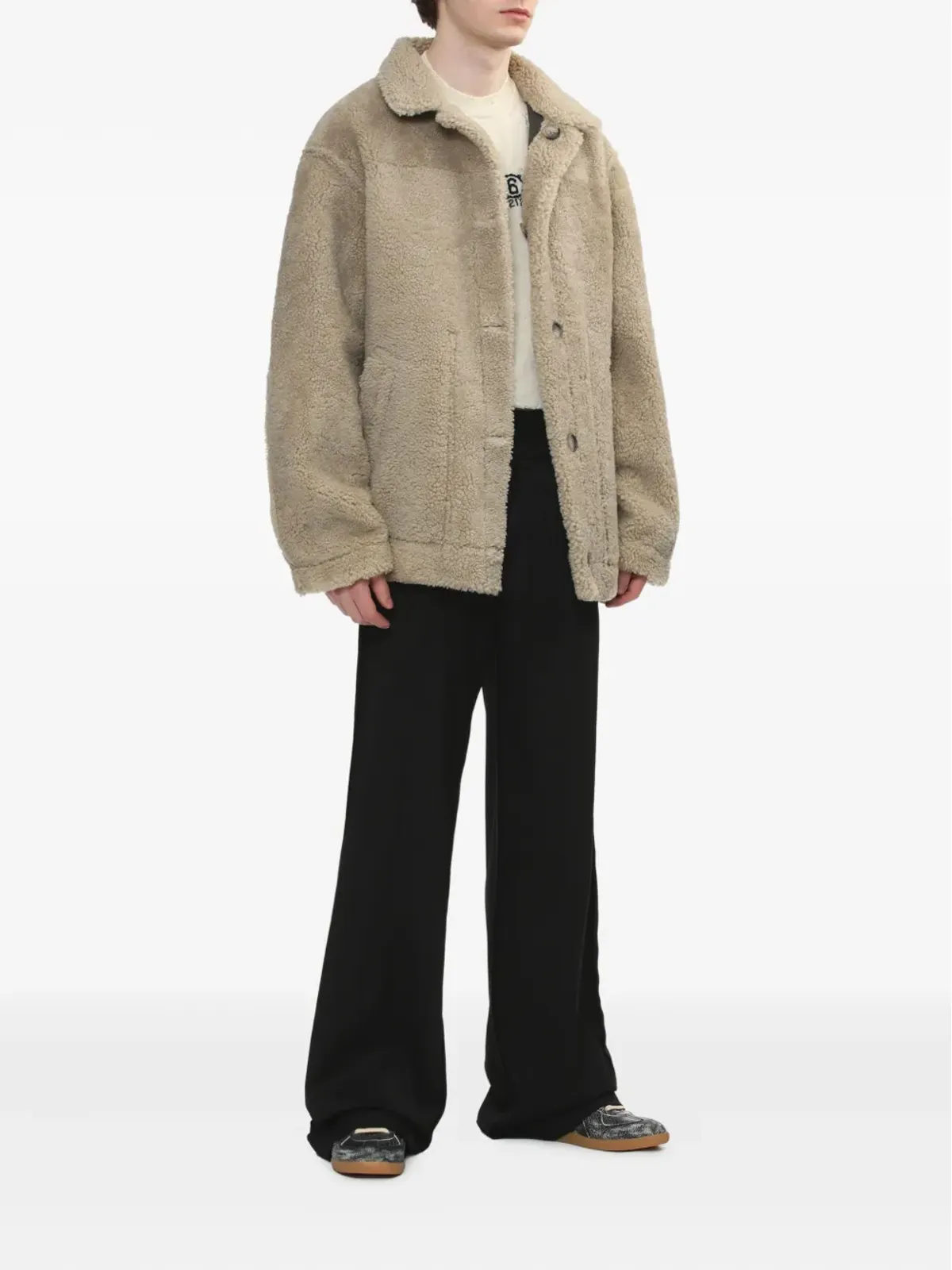 MM6 Maison Margiela ラムスキン シアーリング パネル ジャケット - 画像5