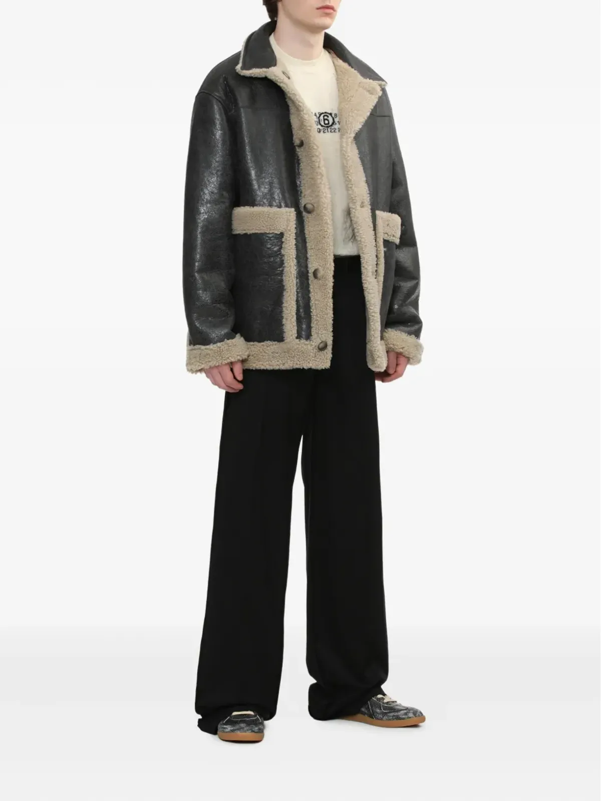 MM6 Maison Margiela ラムスキン シアーリング パネル ジャケット - 画像2