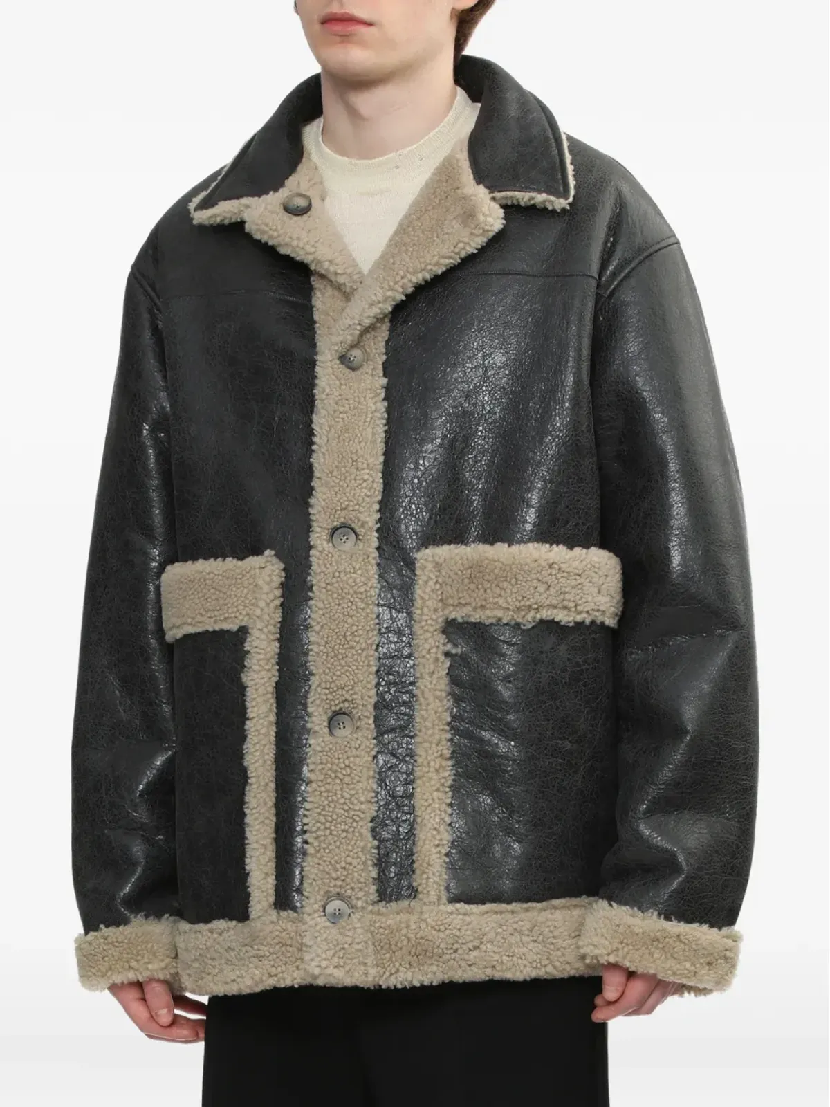 MM6 Maison Margiela ラムスキン シアーリング パネル ジャケット - 画像3