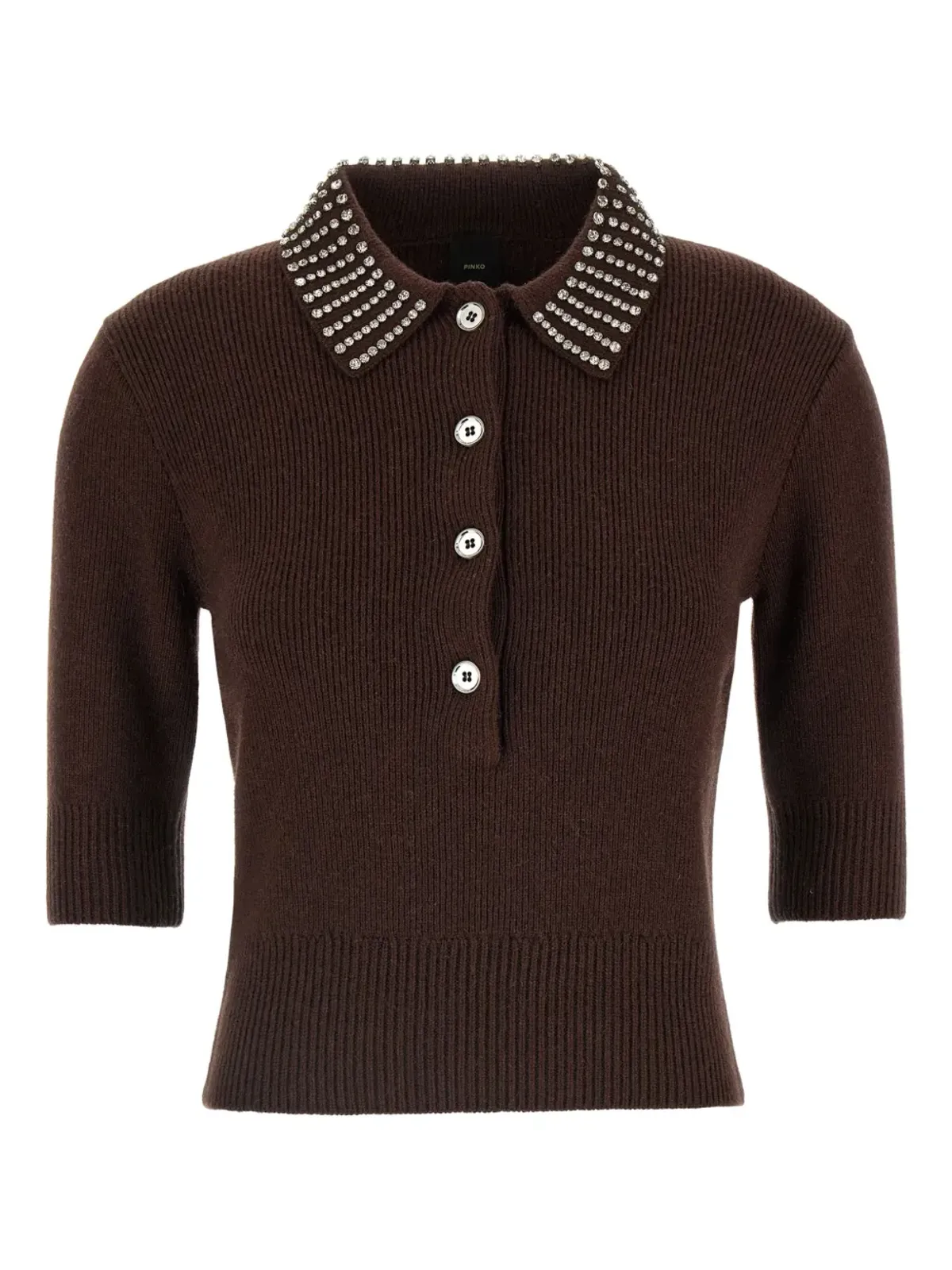 PINKO rhinestone-collar short-sleeved top - Brown - 画像1