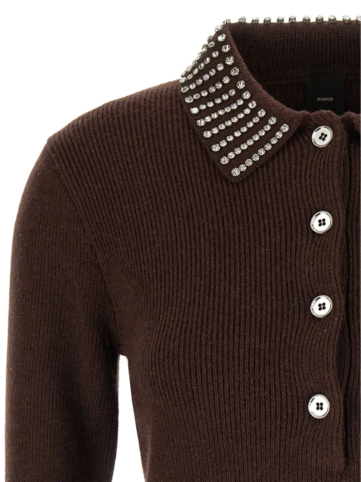 PINKO rhinestone-collar short-sleeved top - Brown - 画像3