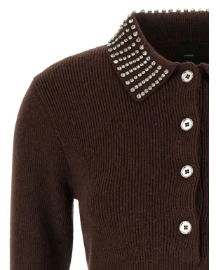 PINKO rhinestone-collar short-sleeved top - Brown - サムネイル3