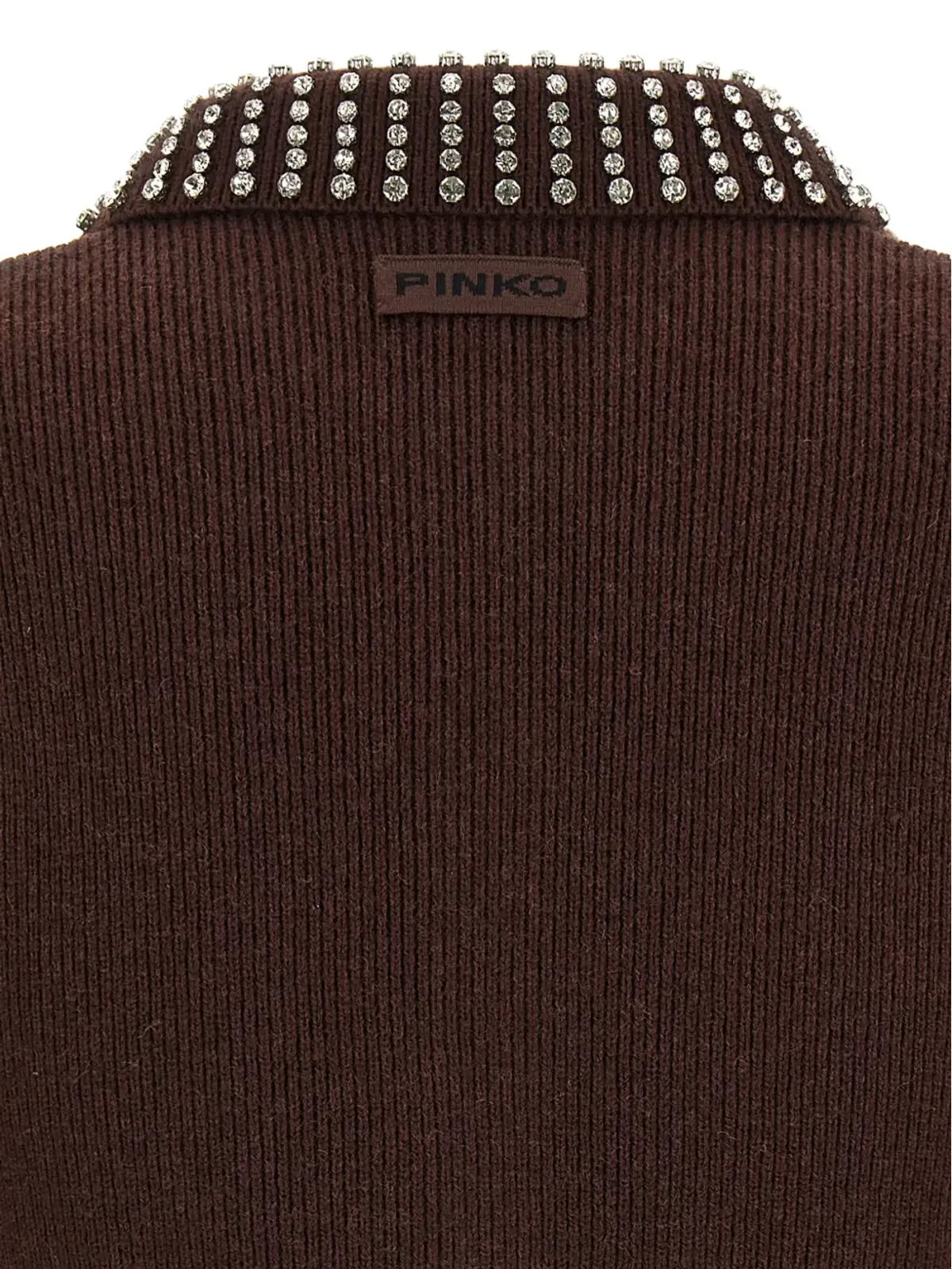 PINKO rhinestone-collar short-sleeved top - Brown - 画像4