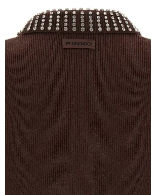 PINKO rhinestone-collar short-sleeved top - Brown - サムネイル4