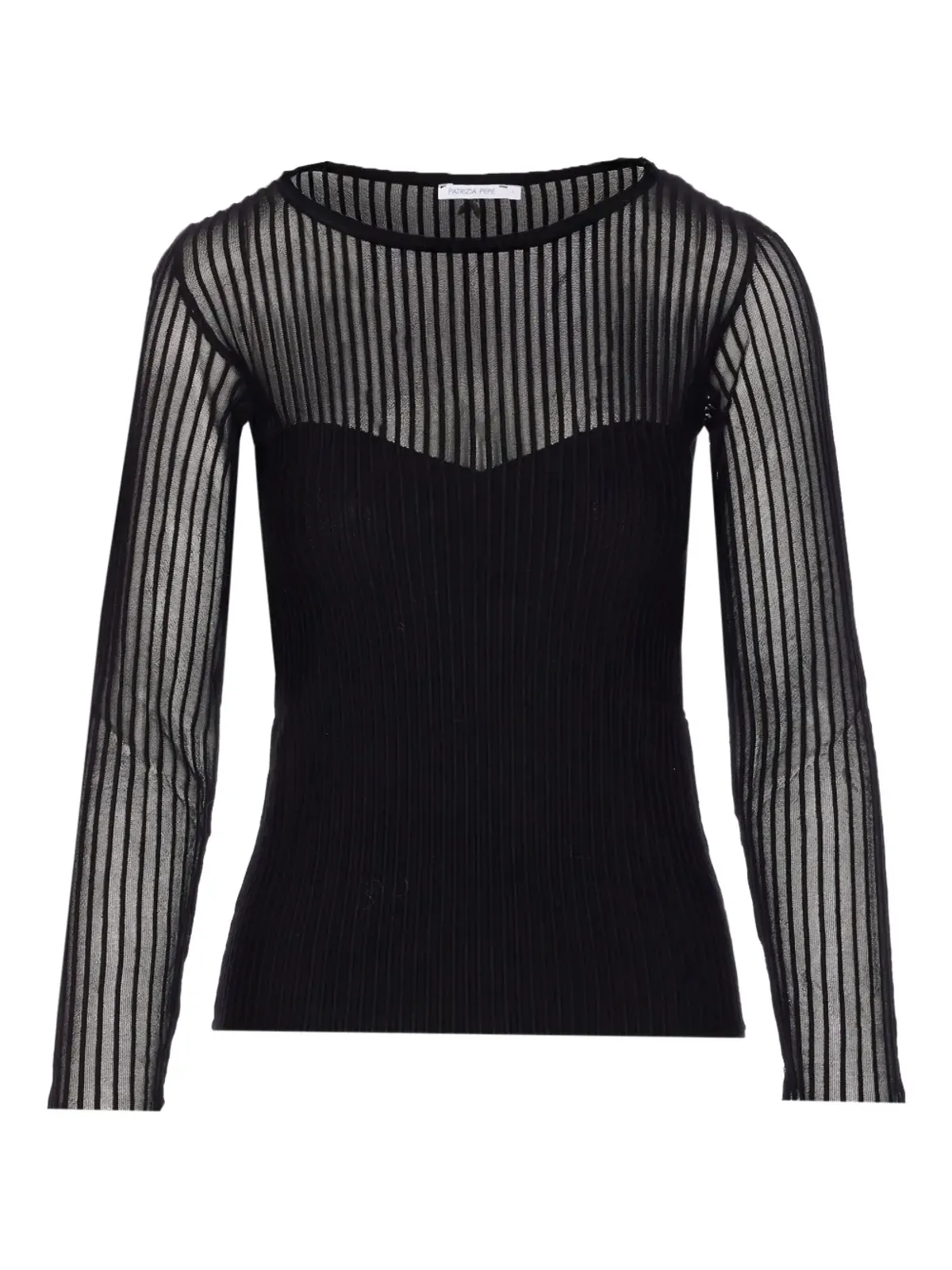 Patrizia Pepe リブ編みの透けパネルTシャツ - ブラック - 画像1